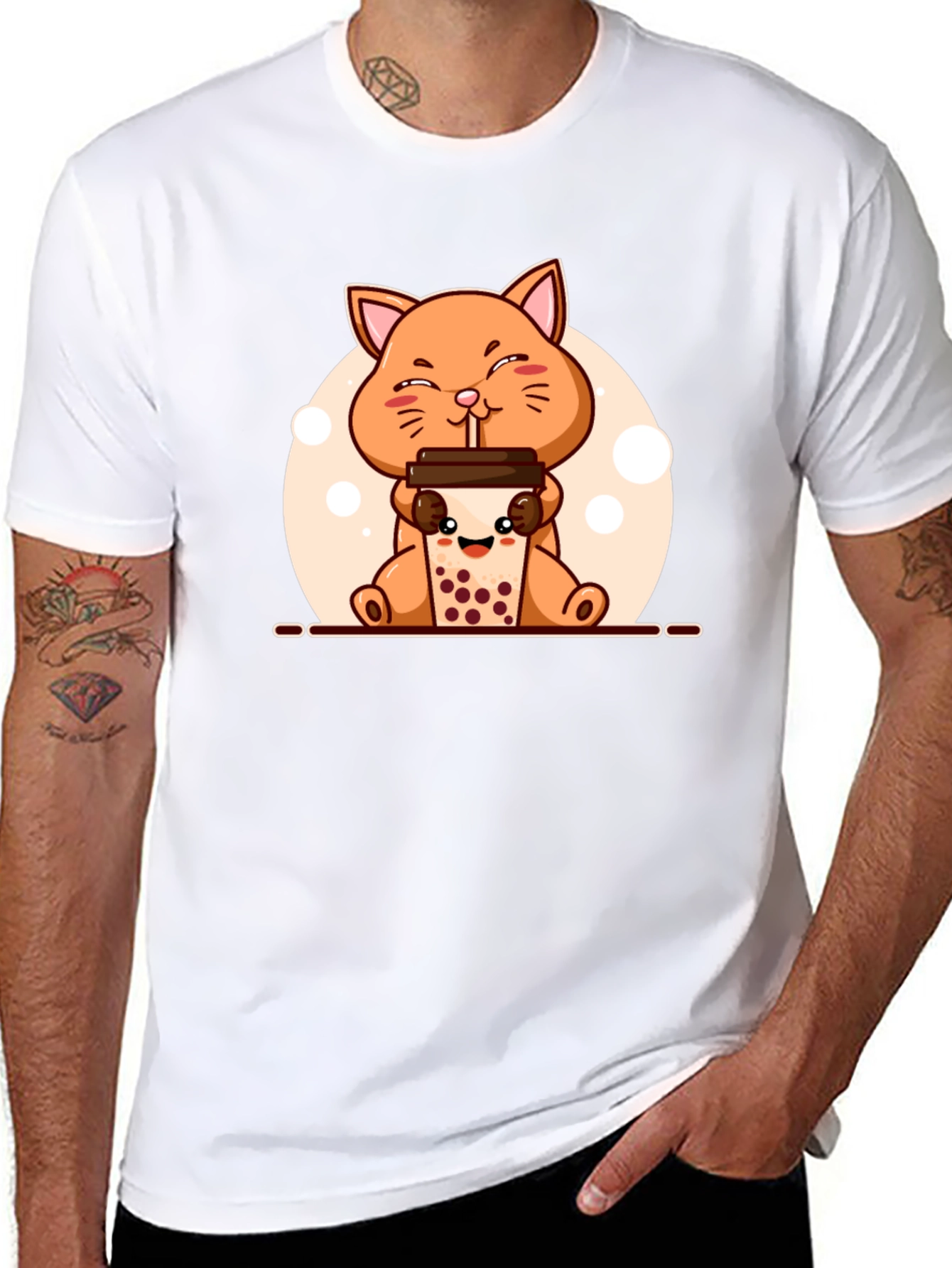 Cute Cat Boba Tea Graphic T-Shirt - Unisex