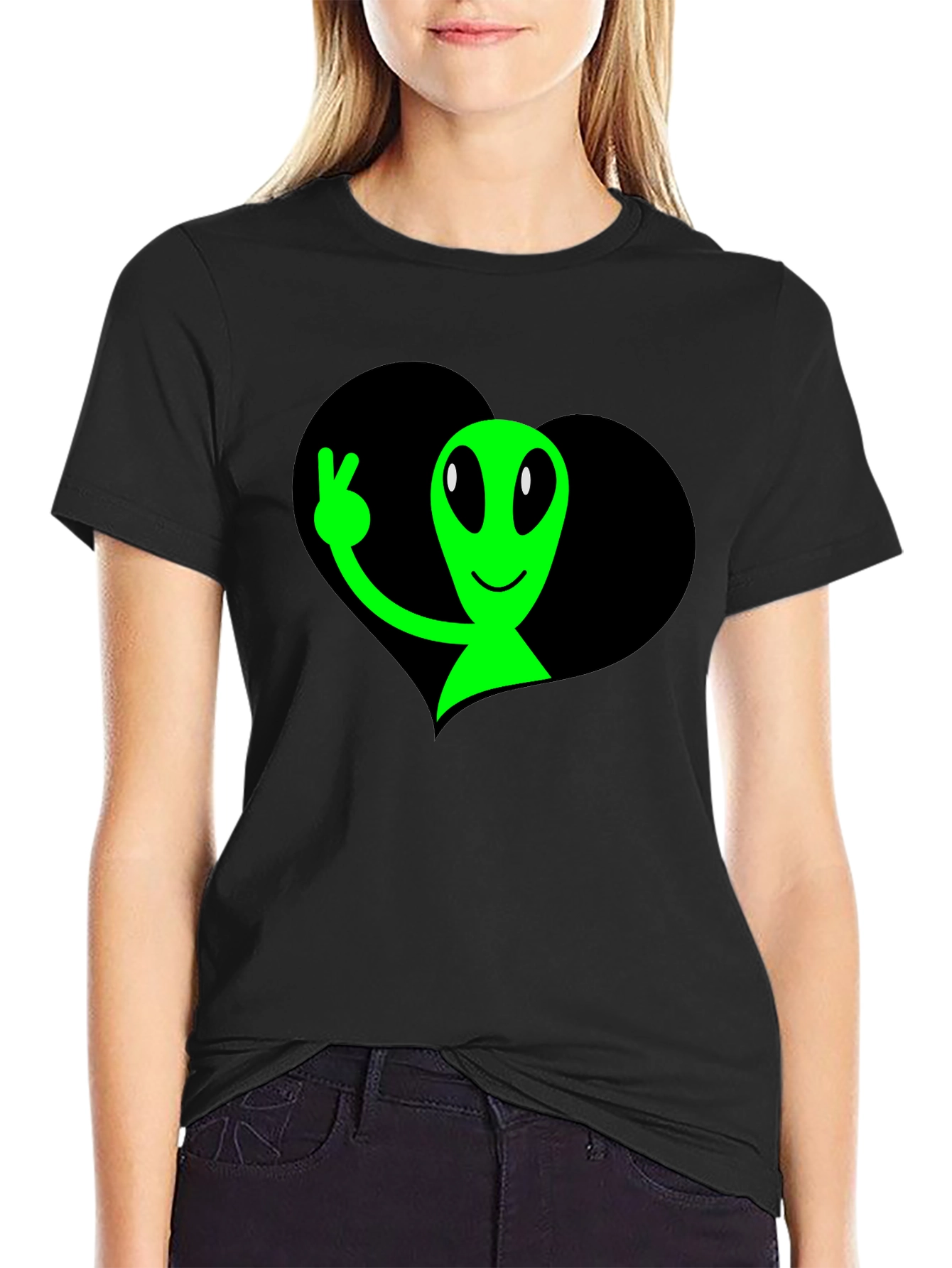 Alien Peace Sign Graphic T-Shirt