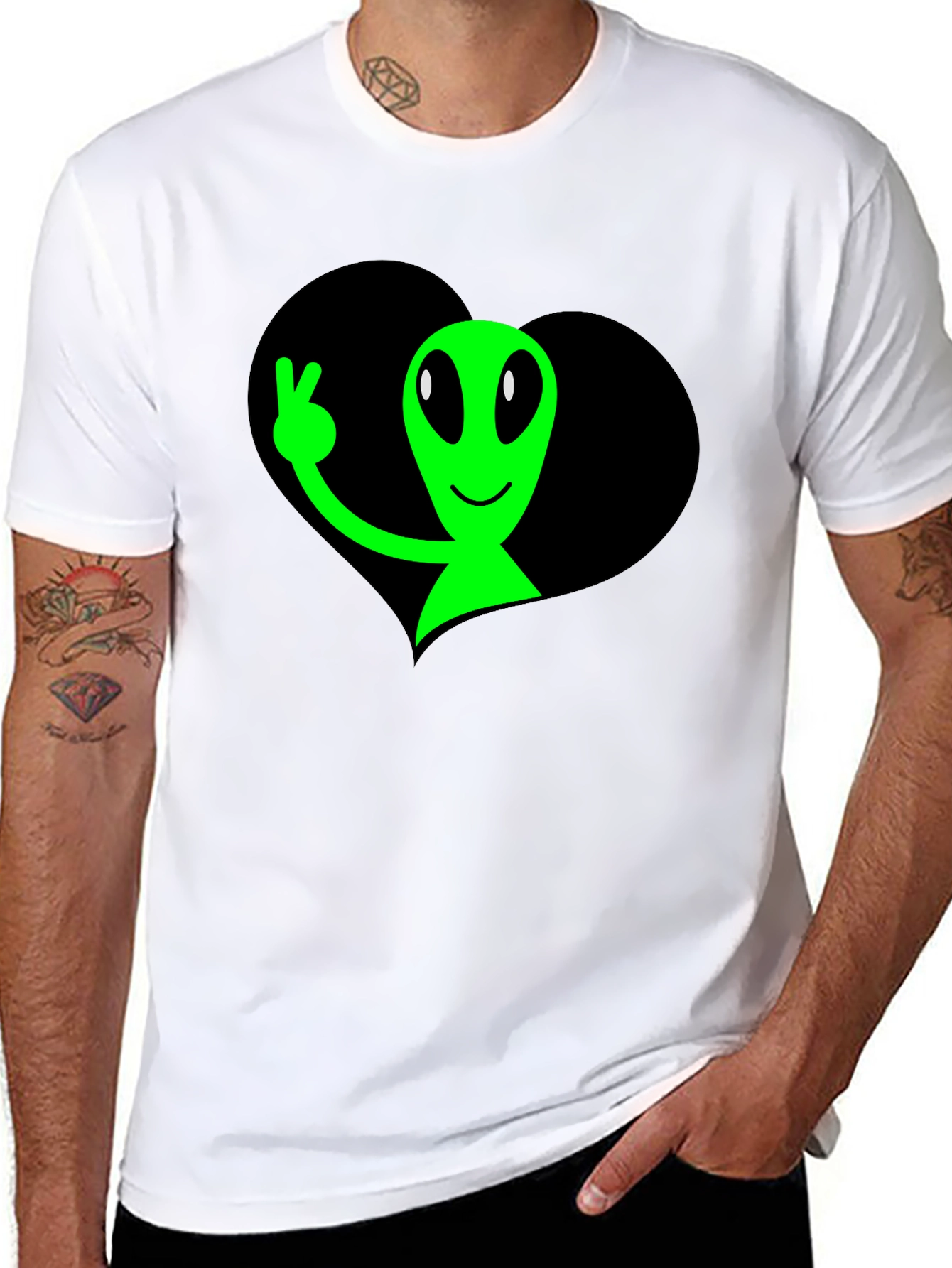 Alien Peace Sign Graphic T-Shirt