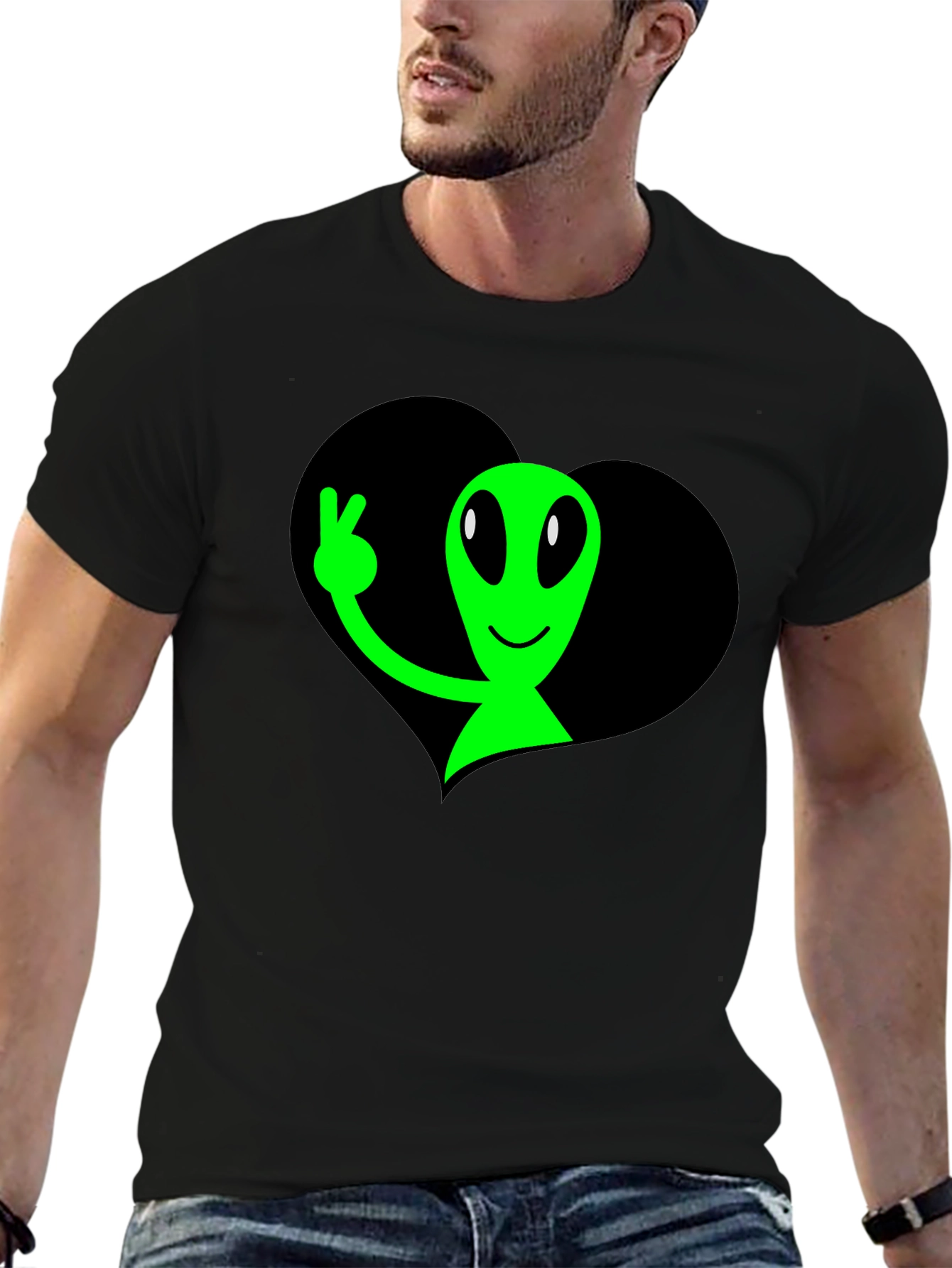 Alien Peace Sign Graphic T-Shirt