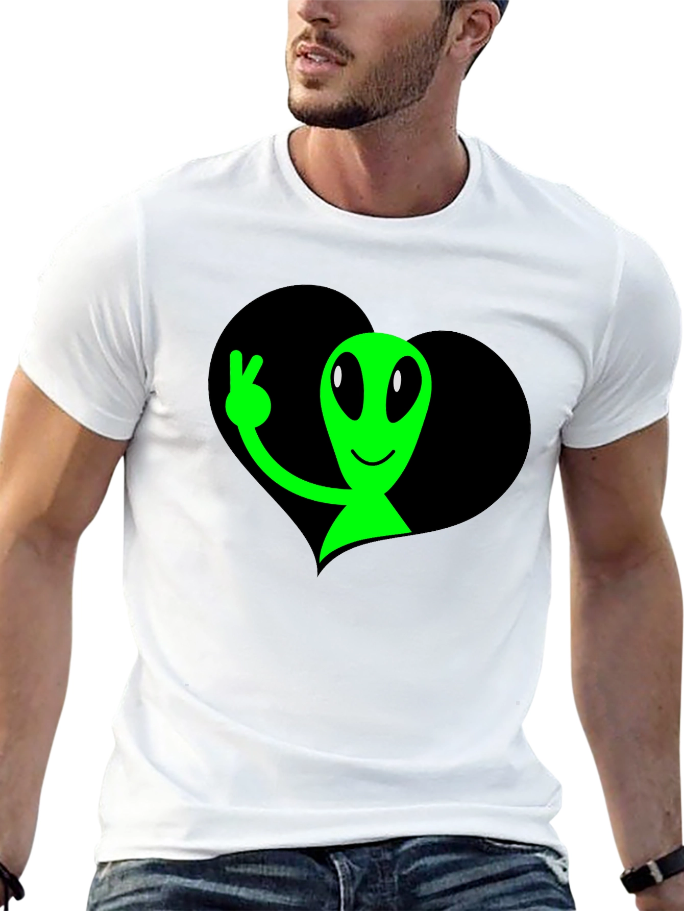 Alien Peace Sign Graphic T-Shirt