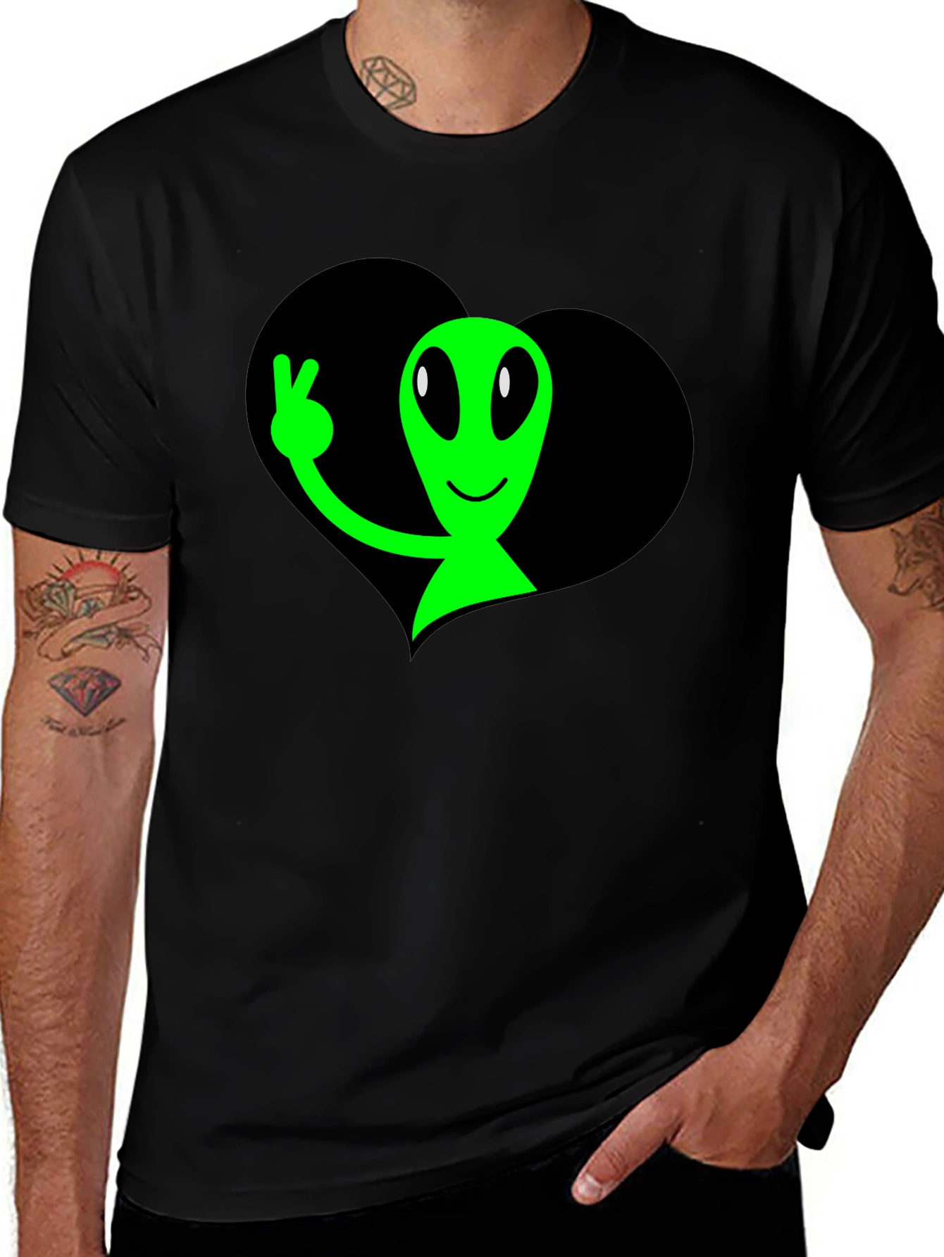 Alien Peace Sign Graphic T-Shirt