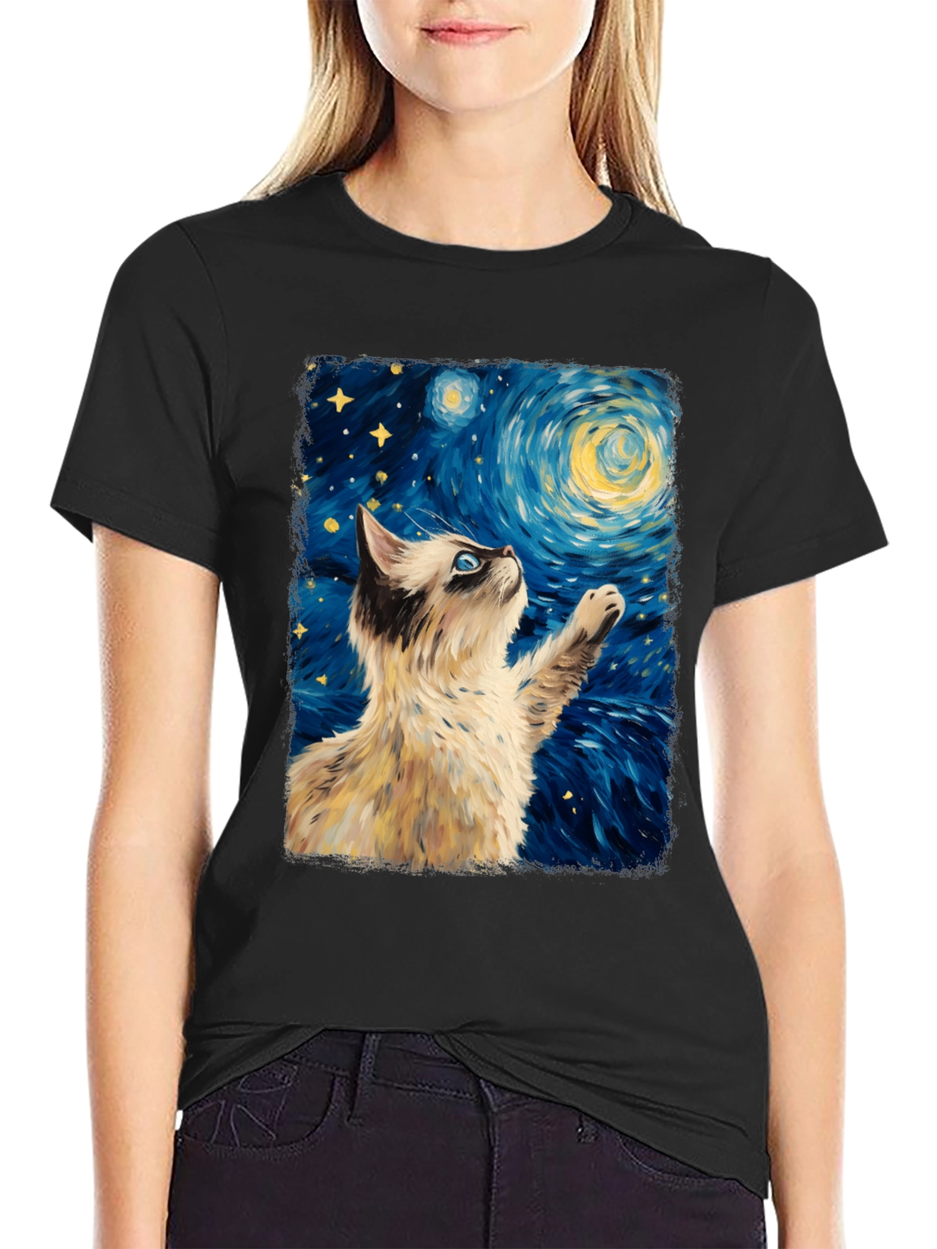 Starry Cat T-Shirt: Artistic Cat Design