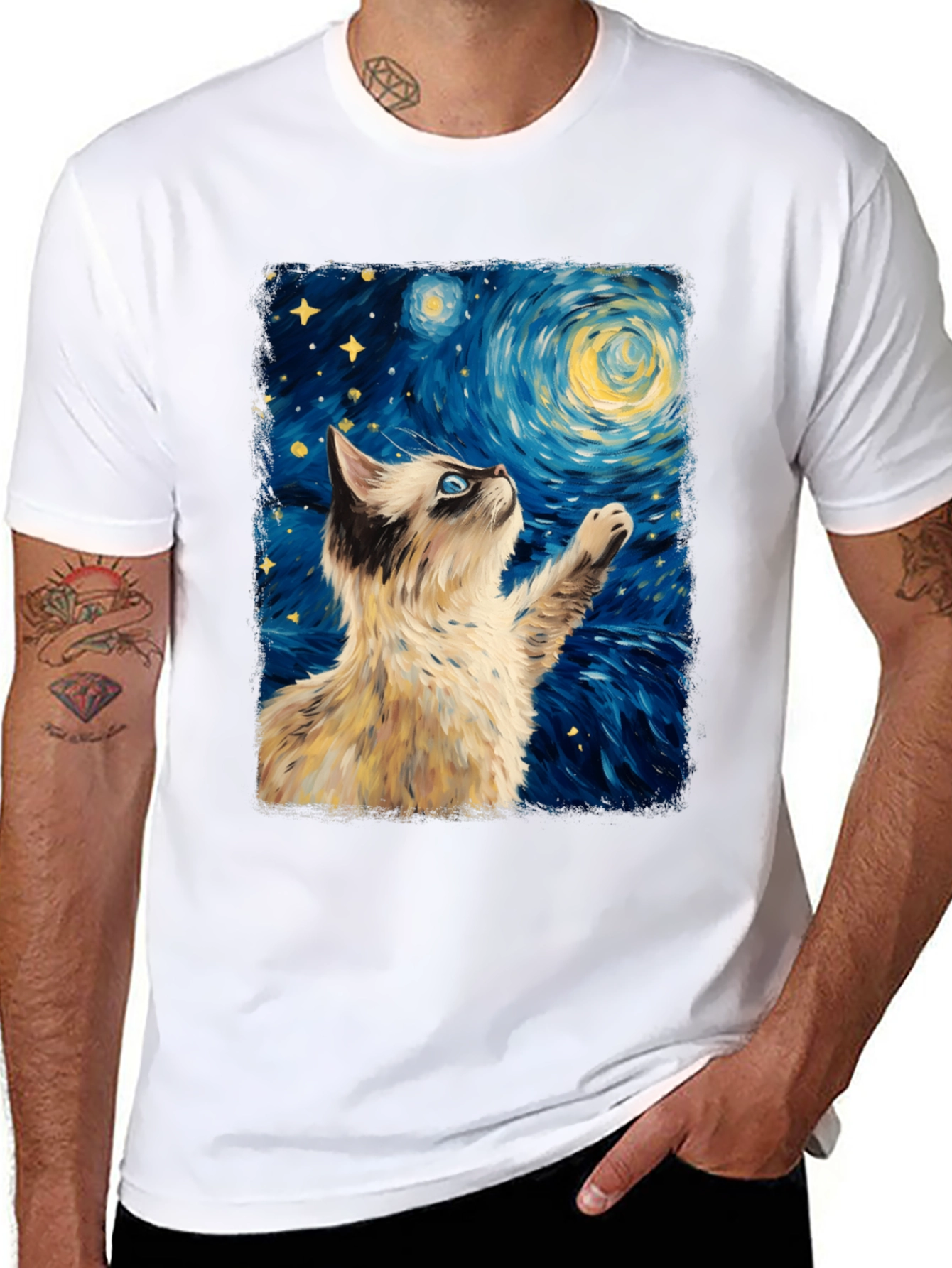 Starry Cat T-Shirt: Artistic Cat Design