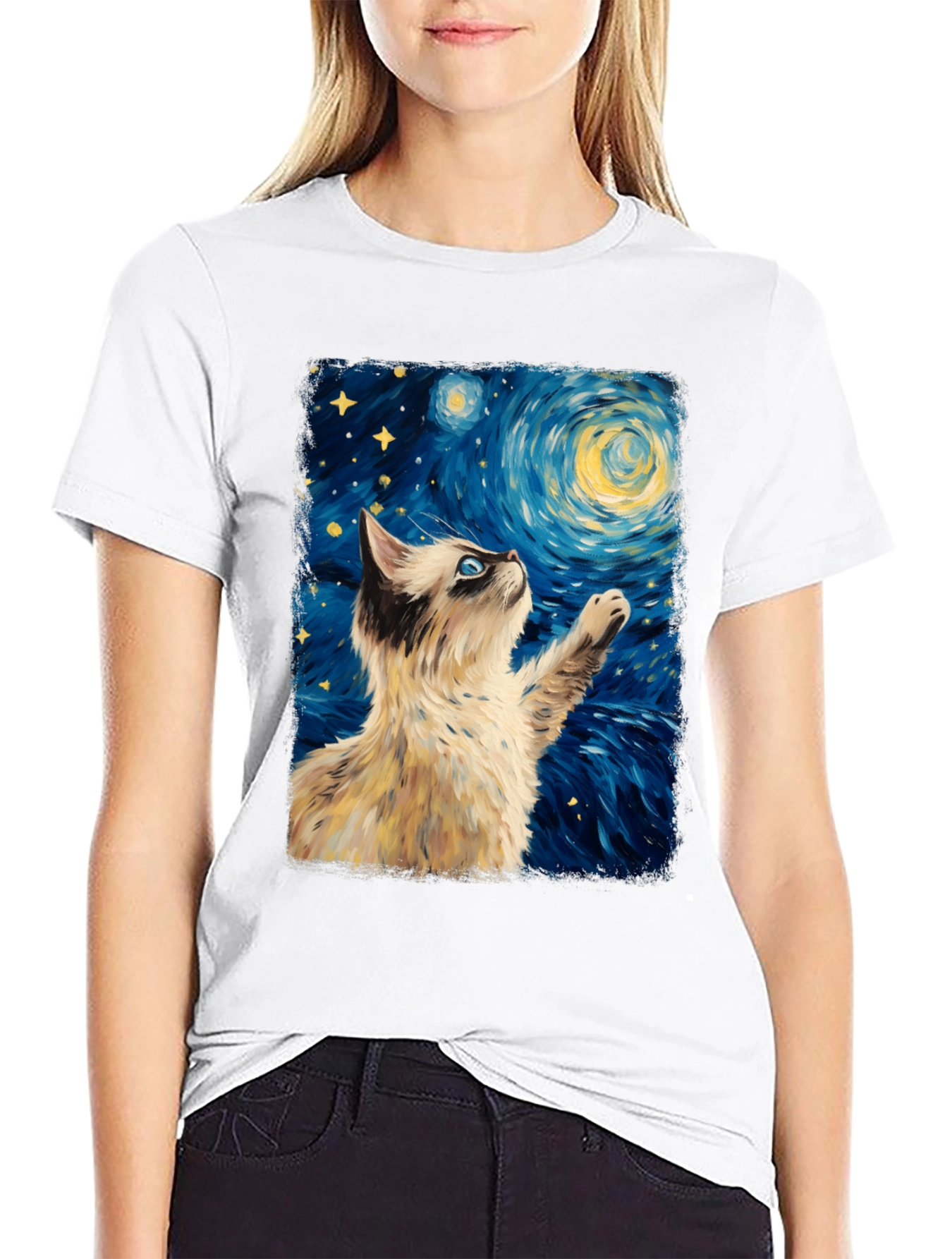 Starry Cat T-Shirt: Artistic Cat Design