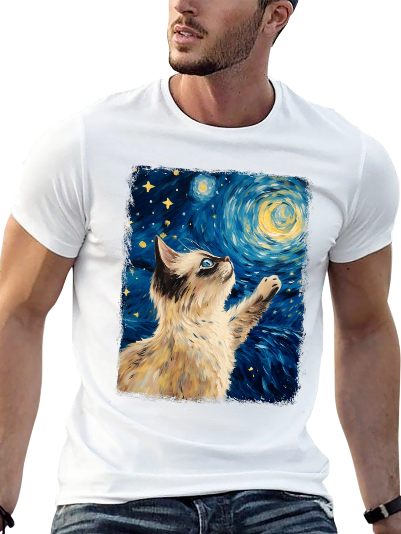 Starry Cat T-Shirt: Artistic Cat Design