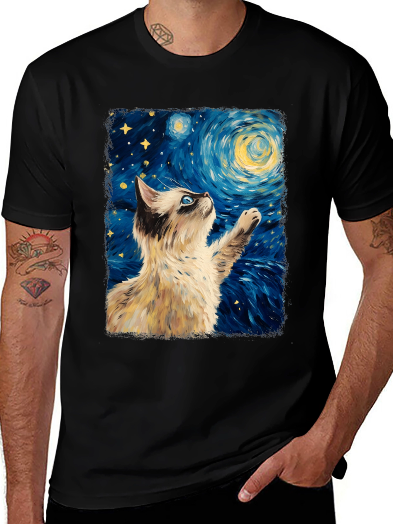 Starry Cat T-Shirt: Artistic Cat Design