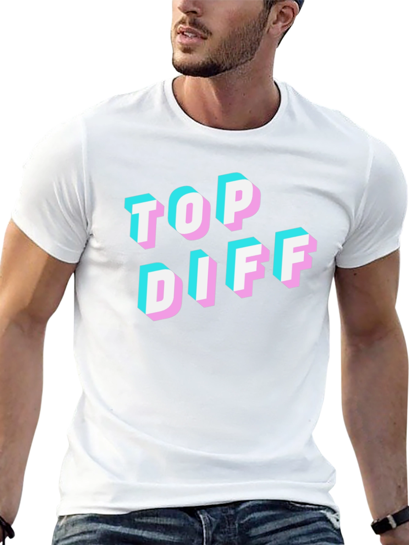 Top Diff 3D Text Graphic Black Tee