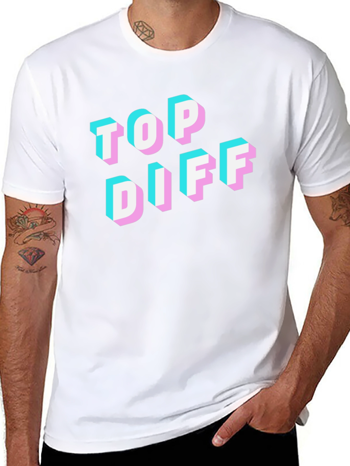 Top Diff 3D Text Graphic Black Tee