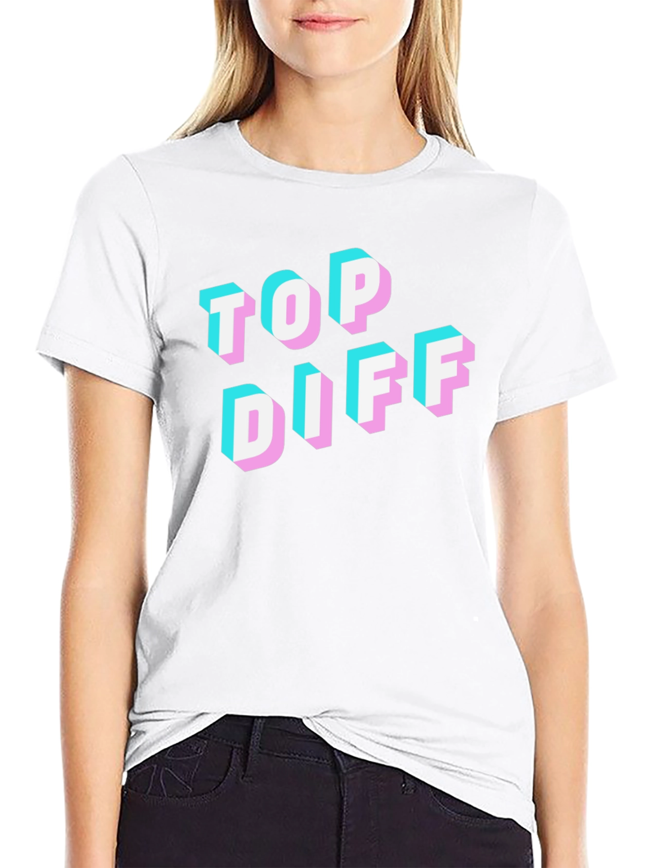 Top Diff 3D Text Graphic Black Tee