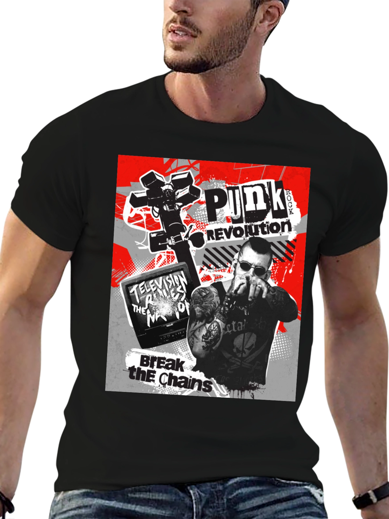 Punk Revolution Graphic Tee - Black Cotton T-Shirt