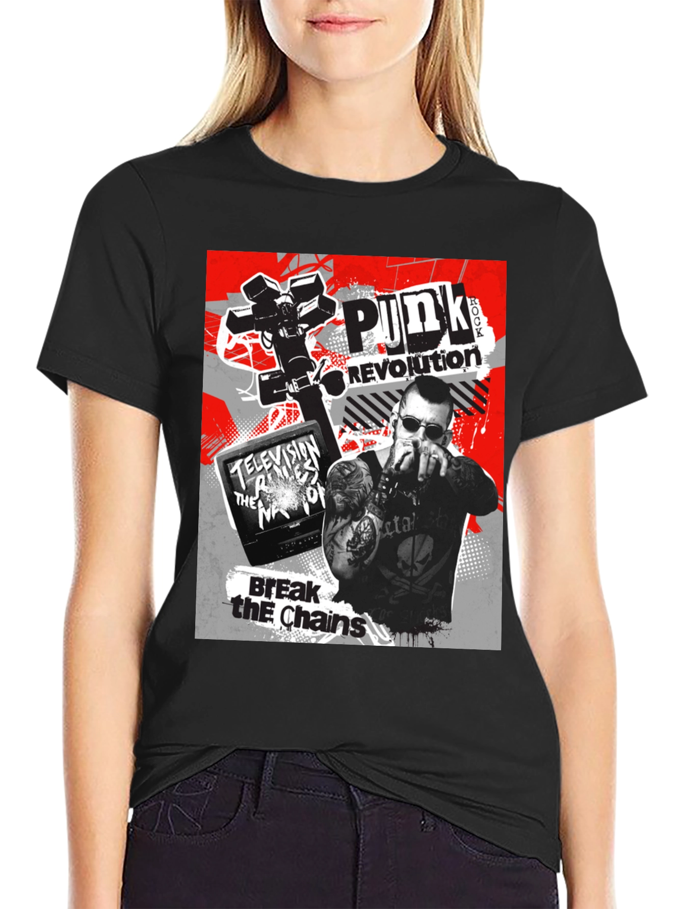 Punk Revolution Graphic Tee - Black Cotton T-Shirt