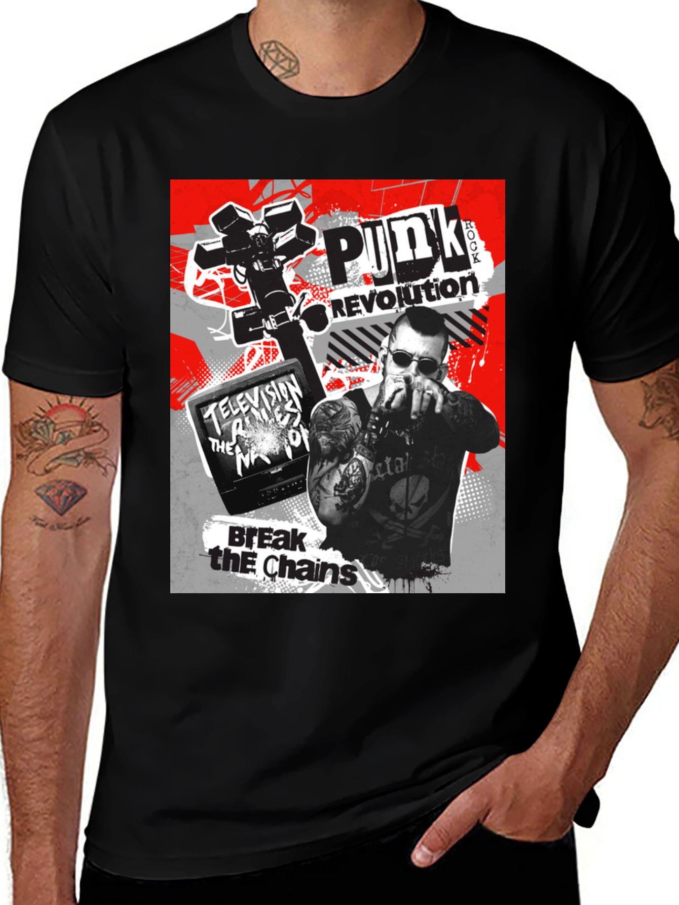 Punk Revolution Graphic Tee - Black Cotton T-Shirt
