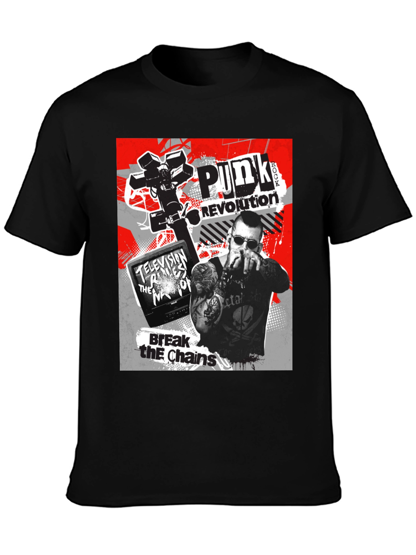 Punk Revolution Graphic Tee - Black Cotton T-Shirt