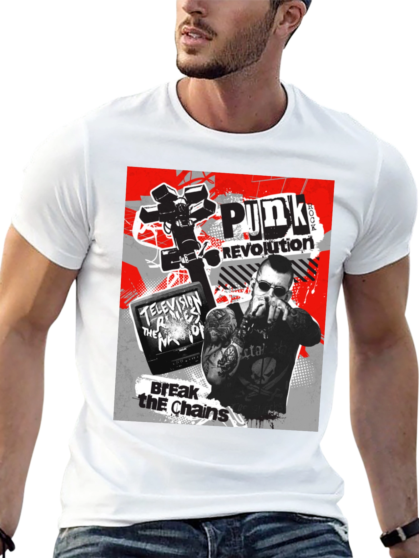 Punk Revolution Graphic Tee - Black Cotton T-Shirt