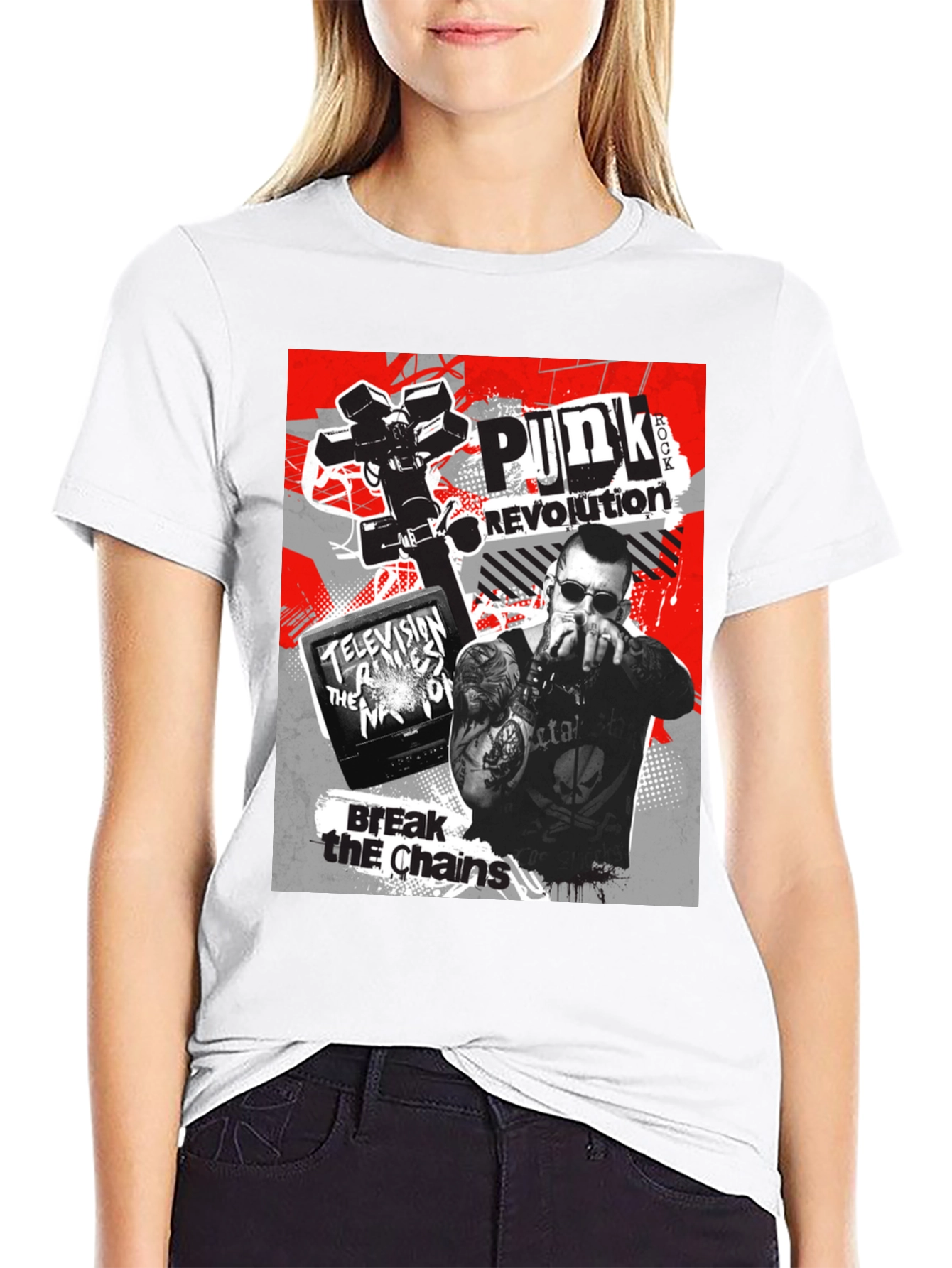 Punk Revolution Graphic Tee - Black Cotton T-Shirt