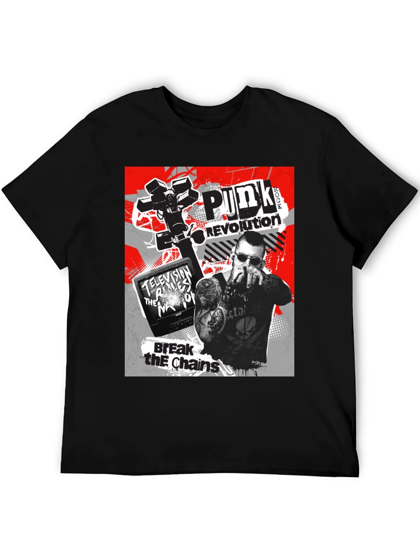 Punk Revolution Graphic Tee - Black Cotton T-Shirt