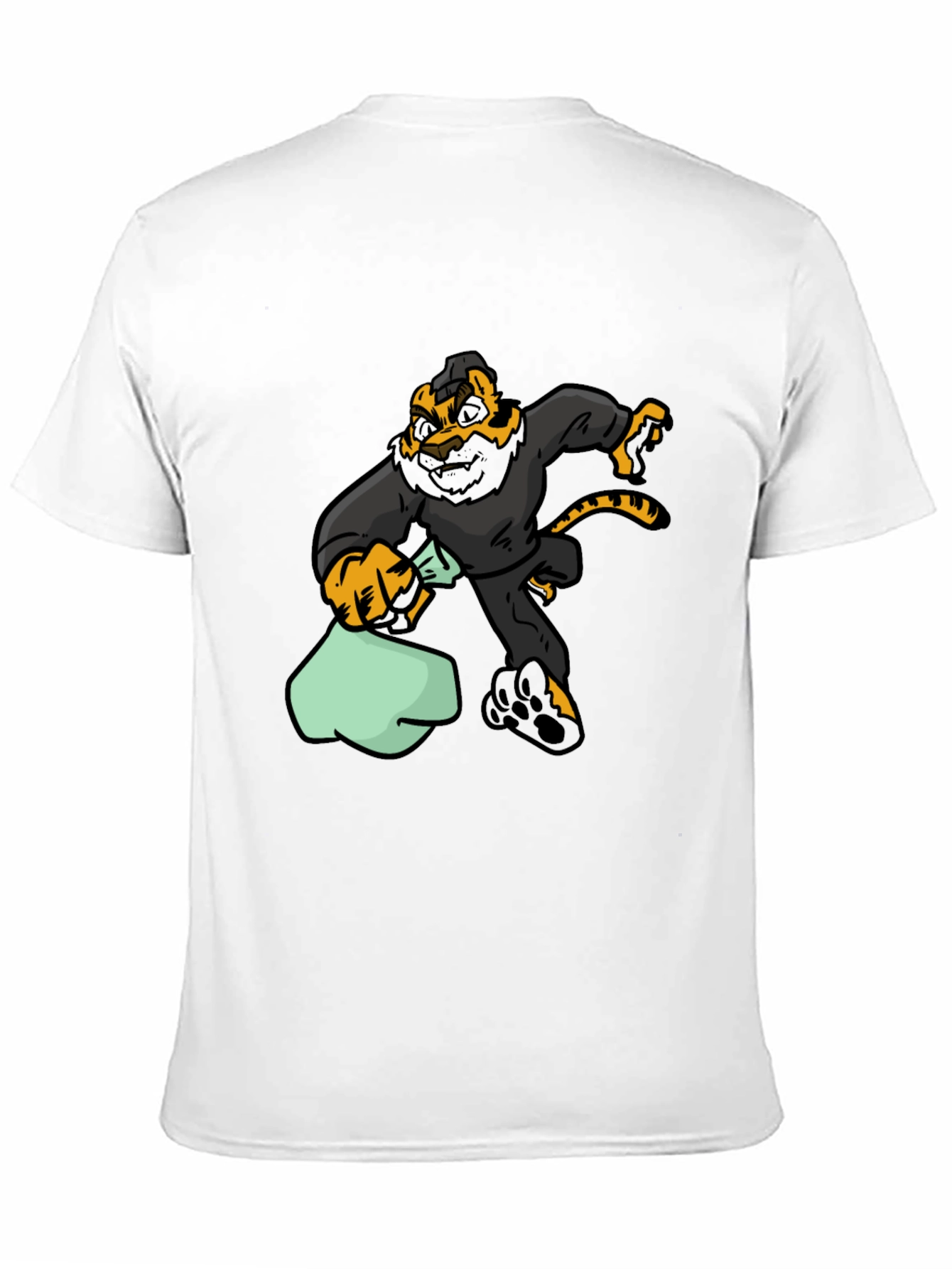 Cartoon Tiger Thief Graphic Tee - Black Cotton T-Shirt