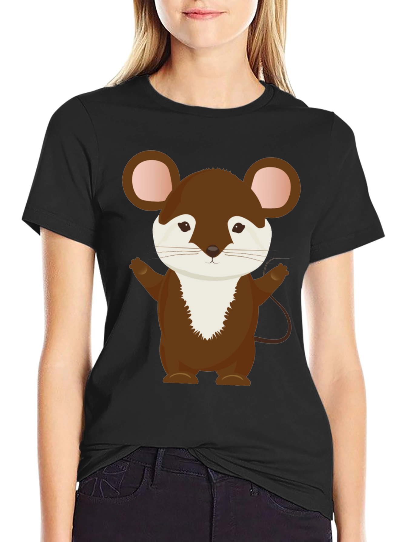 Cute Cartoon Mouse Black T-Shirt