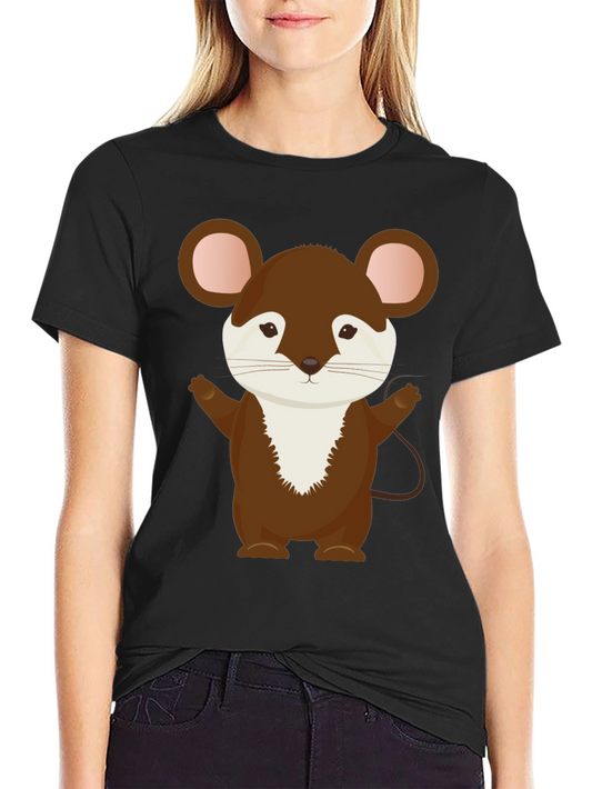 Cute Cartoon Mouse Black T-Shirt