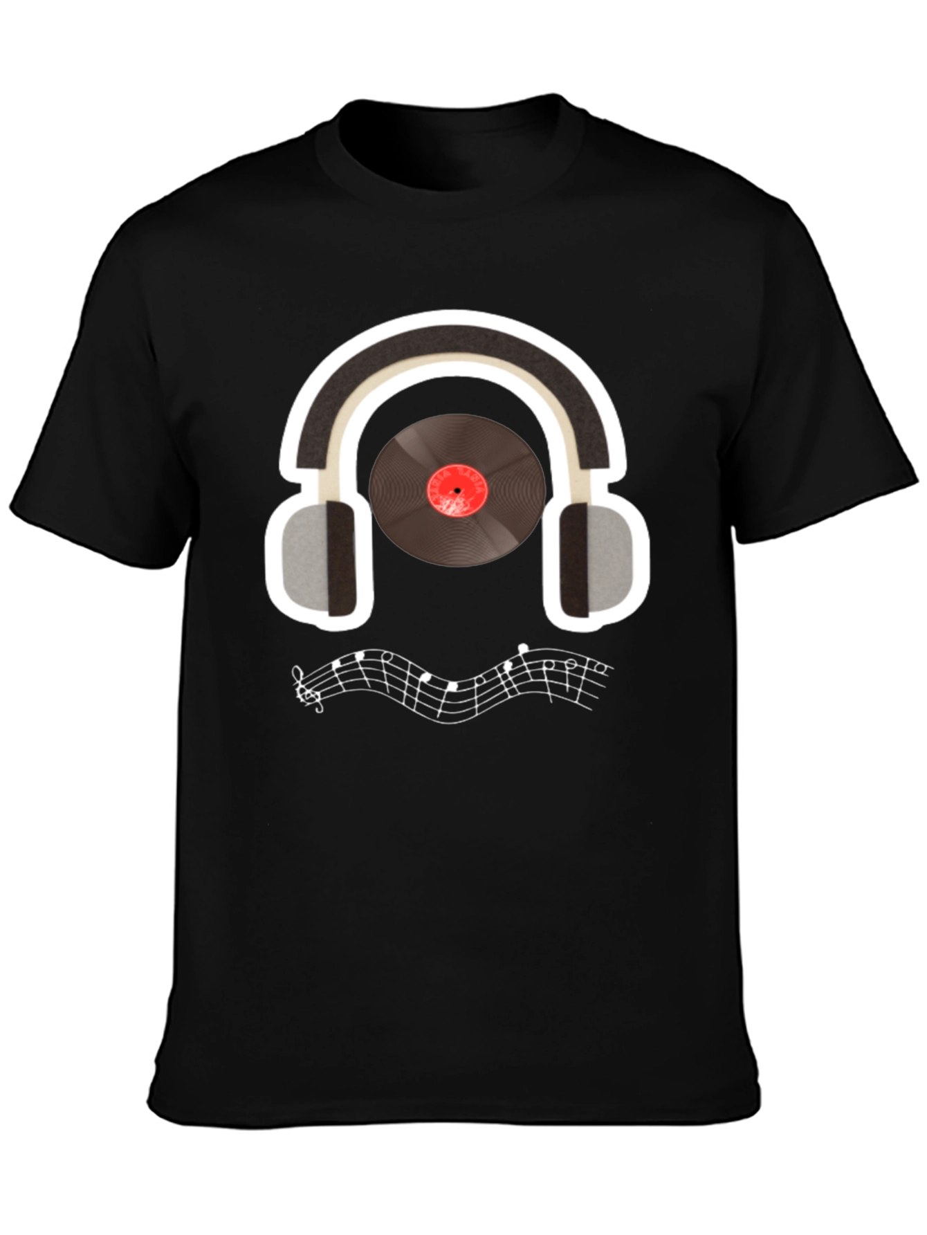 Music Lover T-Shirt: Headphones & Vinyl Design