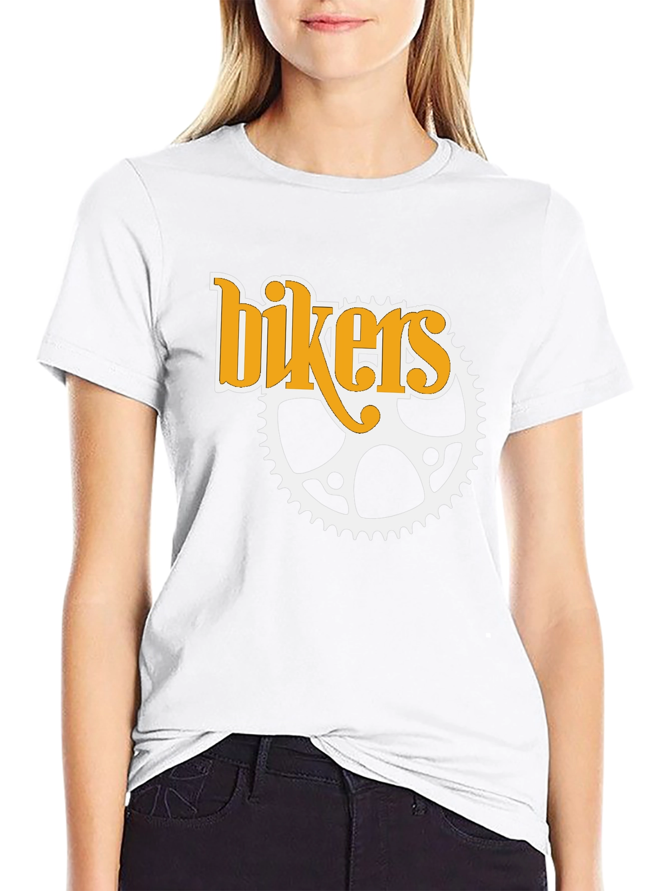 Bikers T-Shirt - Black Cotton Tee with Sprocket Design