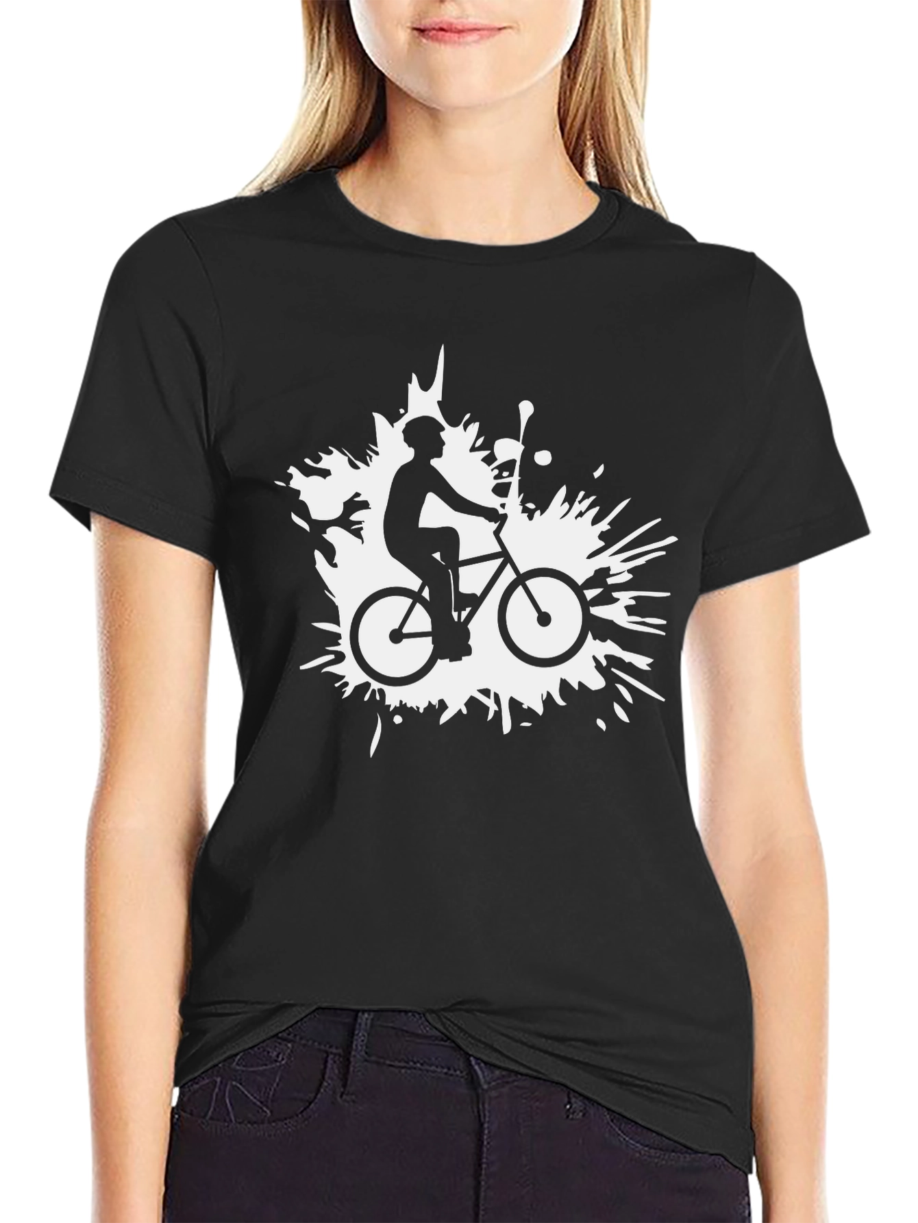 Mens Black T-Shirt with Bicycle Design