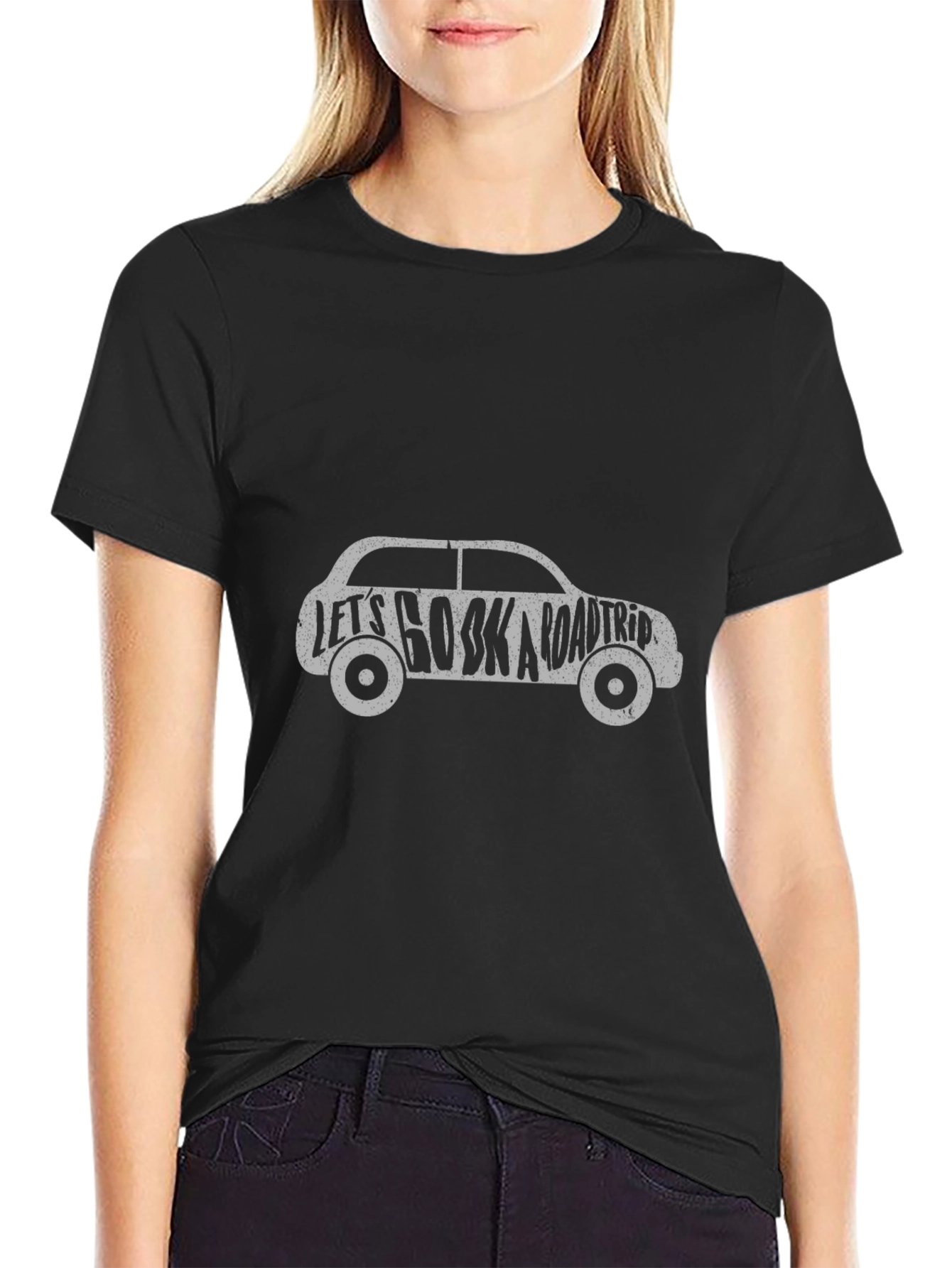 Road Trip Car Graphic Tee - Black Cotton T-Shirt
