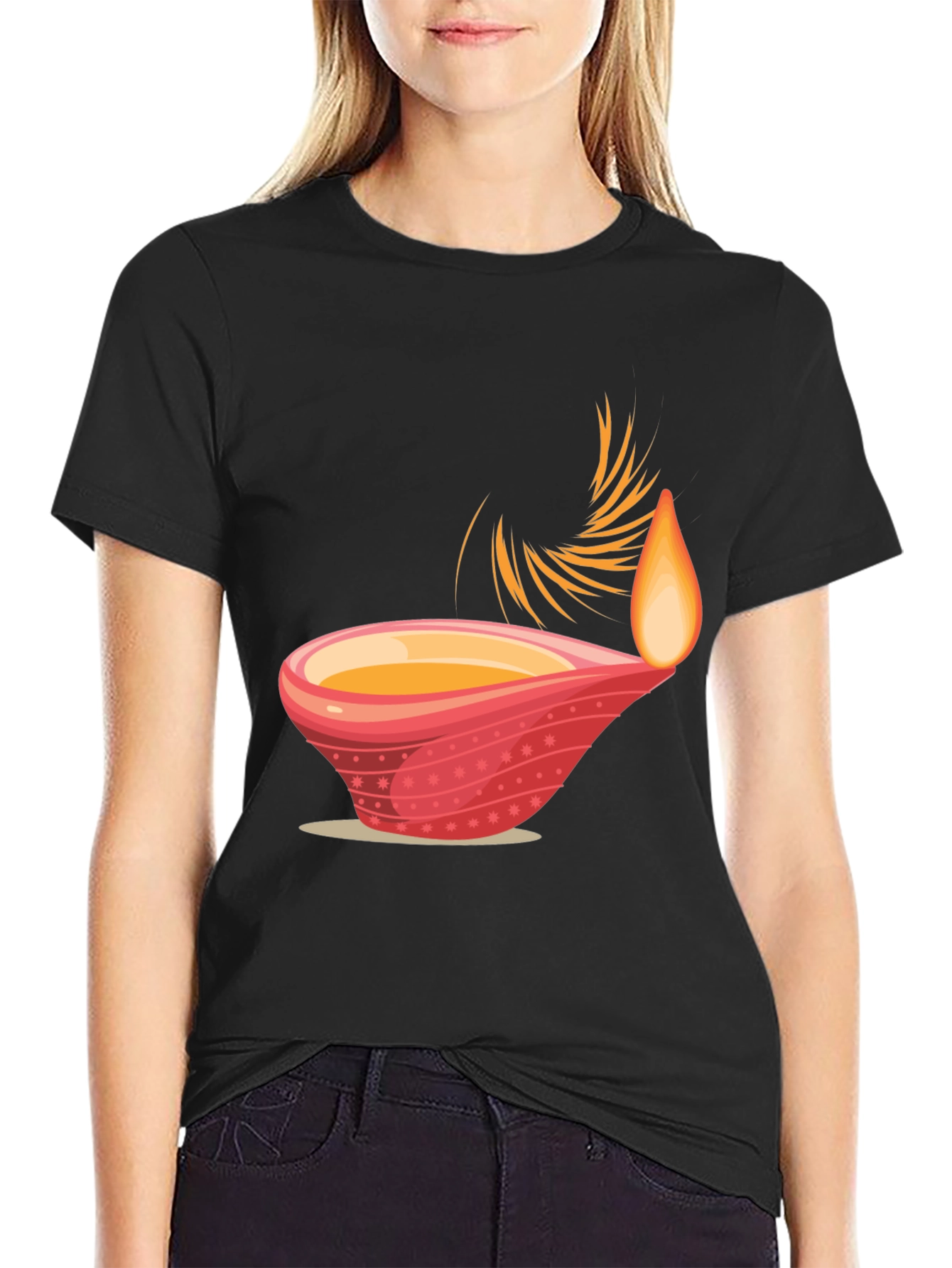 Diwali Inspired Graphic Tee - Black Cotton Blend