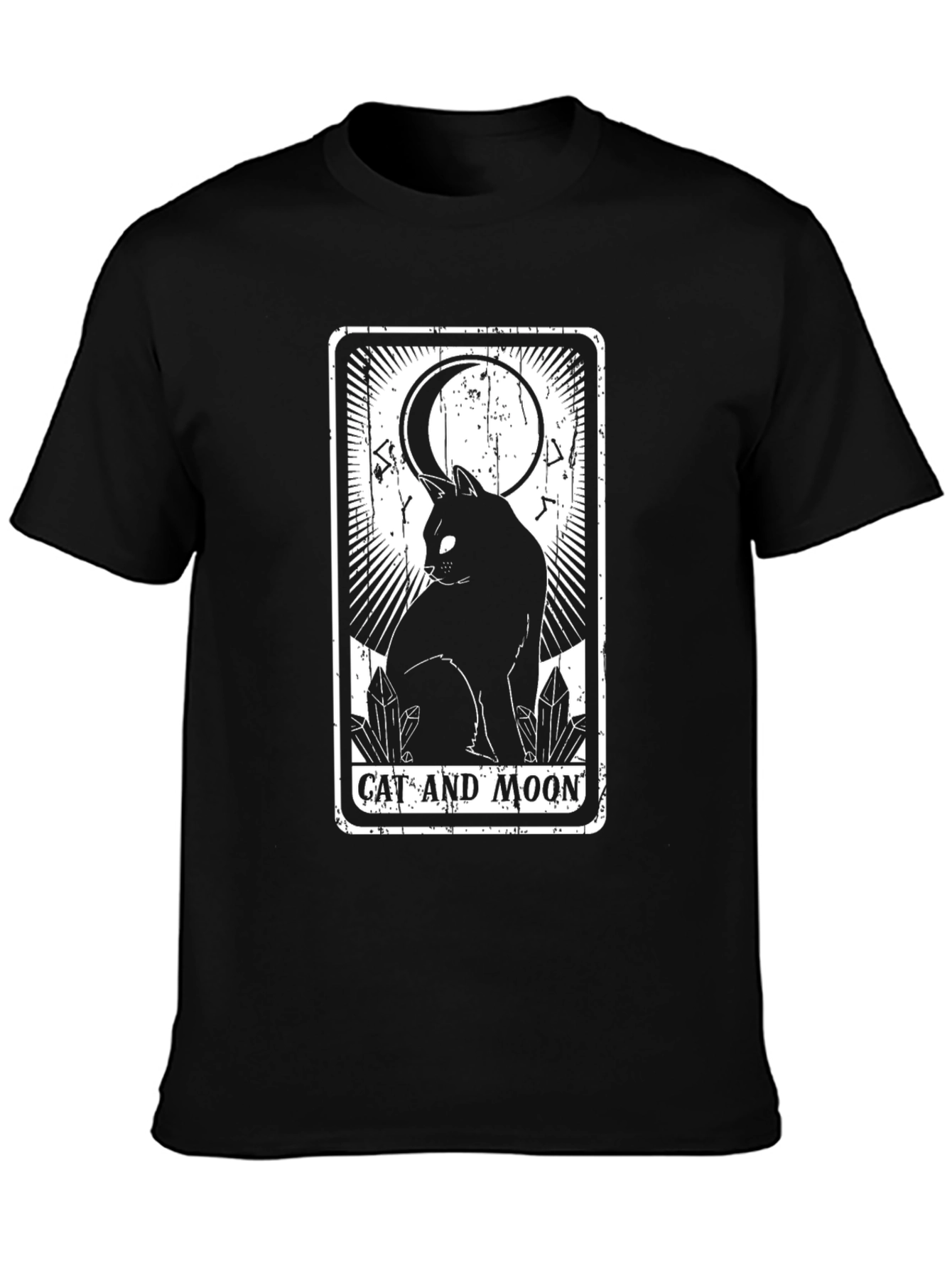 Cat and Moon Tarot Card T-Shirt - Black