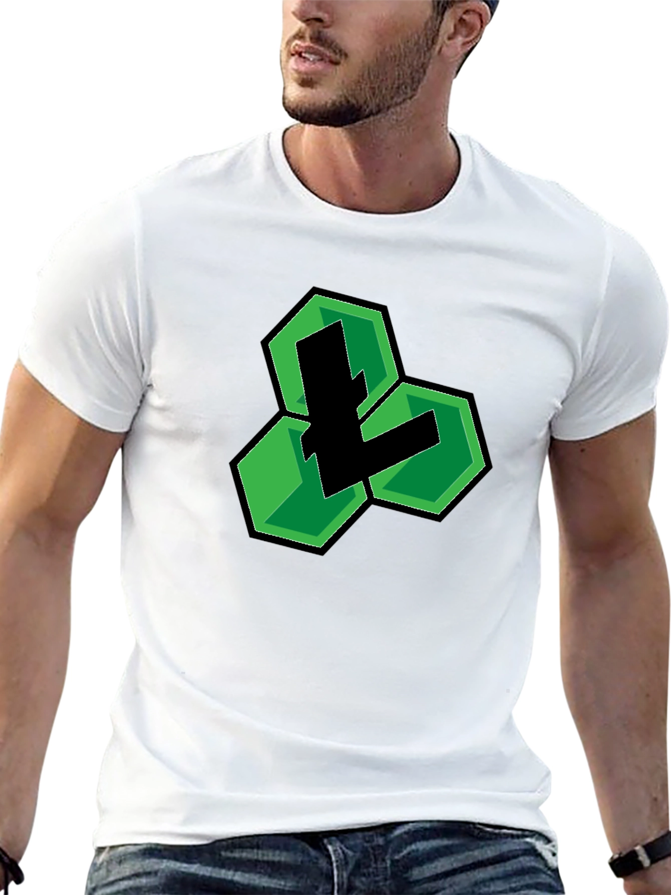 Black T-Shirt with Green Hexagon Logo