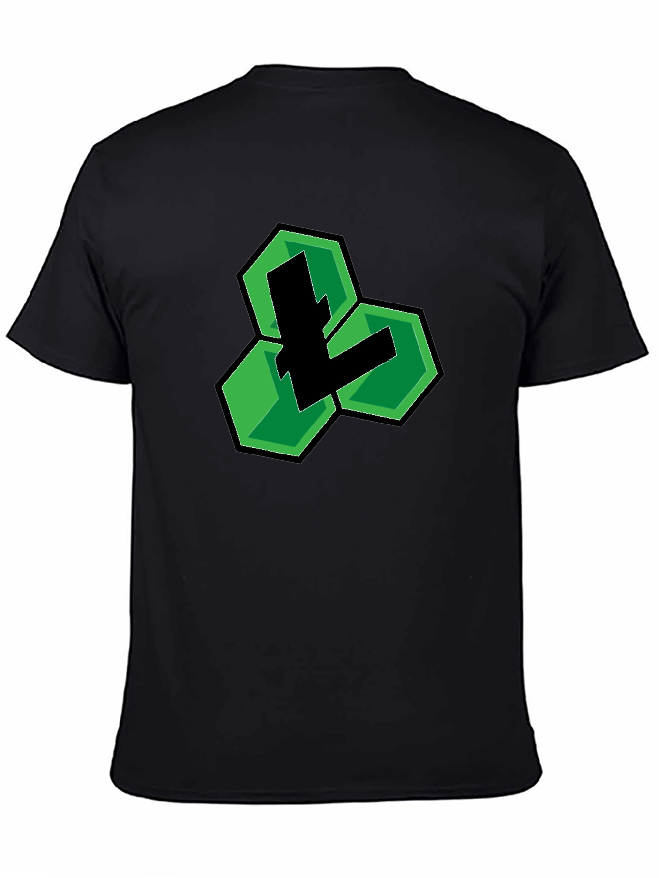 Black T-Shirt with Green Hexagon Logo