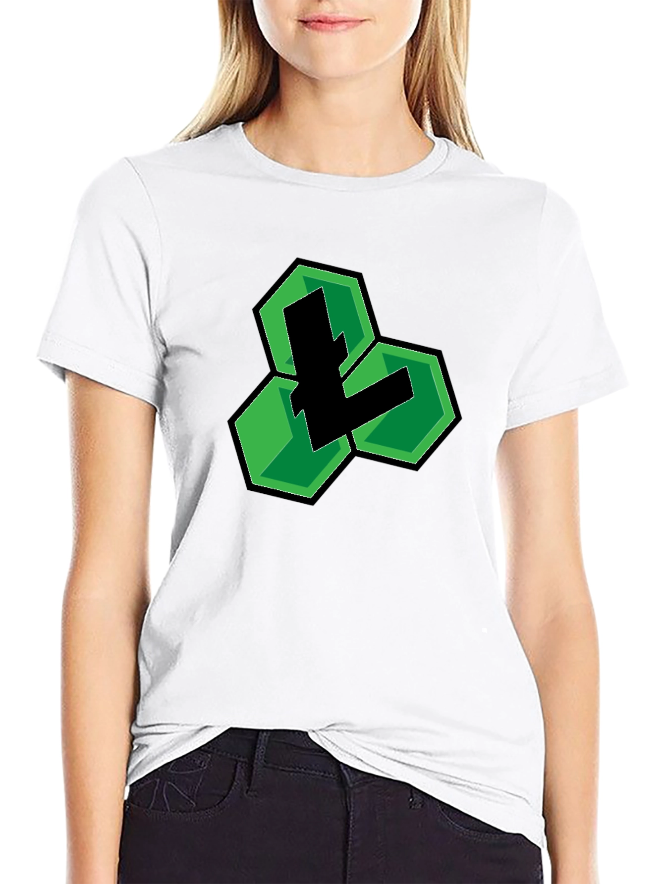 Black T-Shirt with Green Hexagon Logo