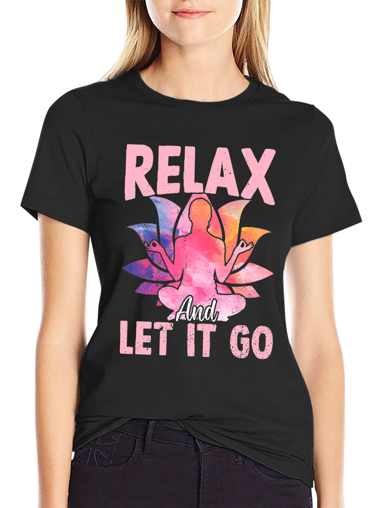 Relax and Let Go Graphic Tee Yoga Meditation Lotus