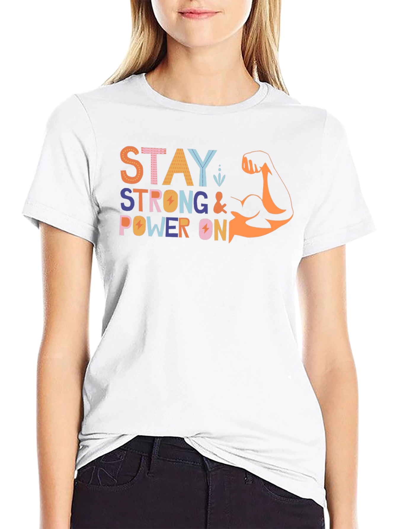 Stay Strong Graphic Print Crew Neck T-Shirt