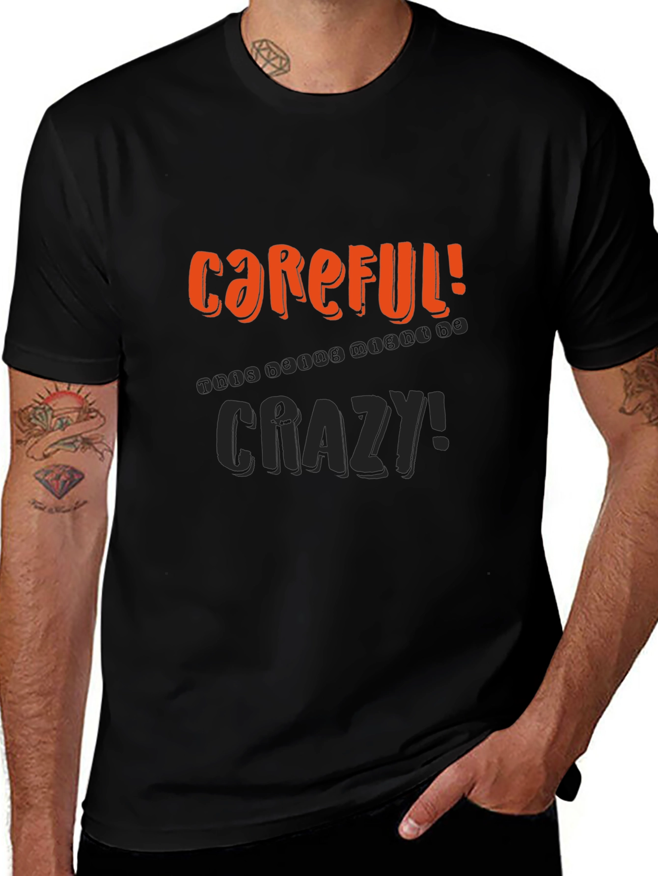 Careful Crazy Graphic Print Mens Black Tee