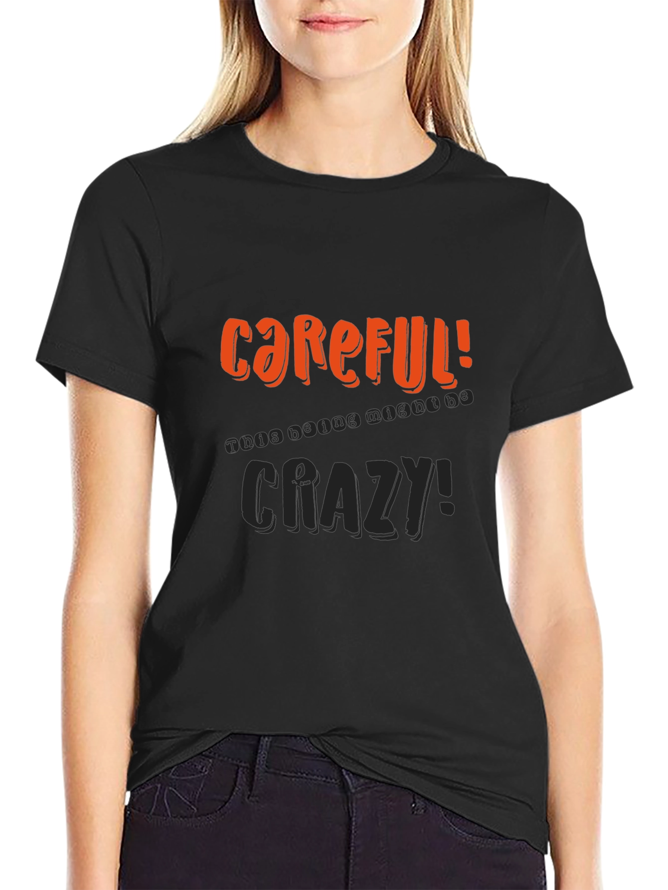 Careful Crazy Graphic Print Mens Black Tee
