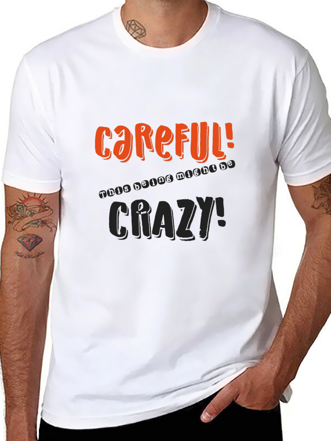 Careful Crazy Graphic Print Mens Black Tee