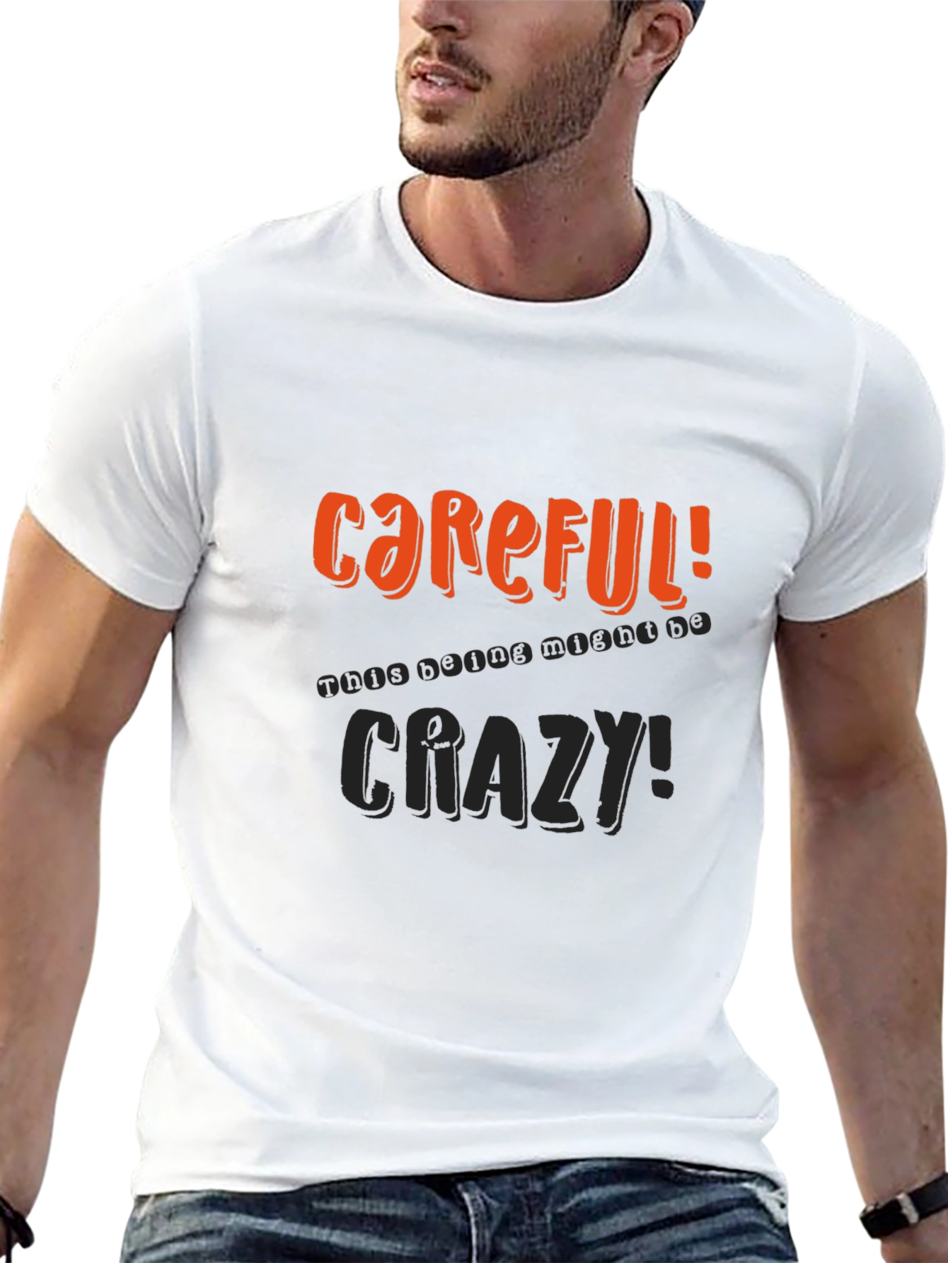 Careful Crazy Graphic Print Mens Black Tee