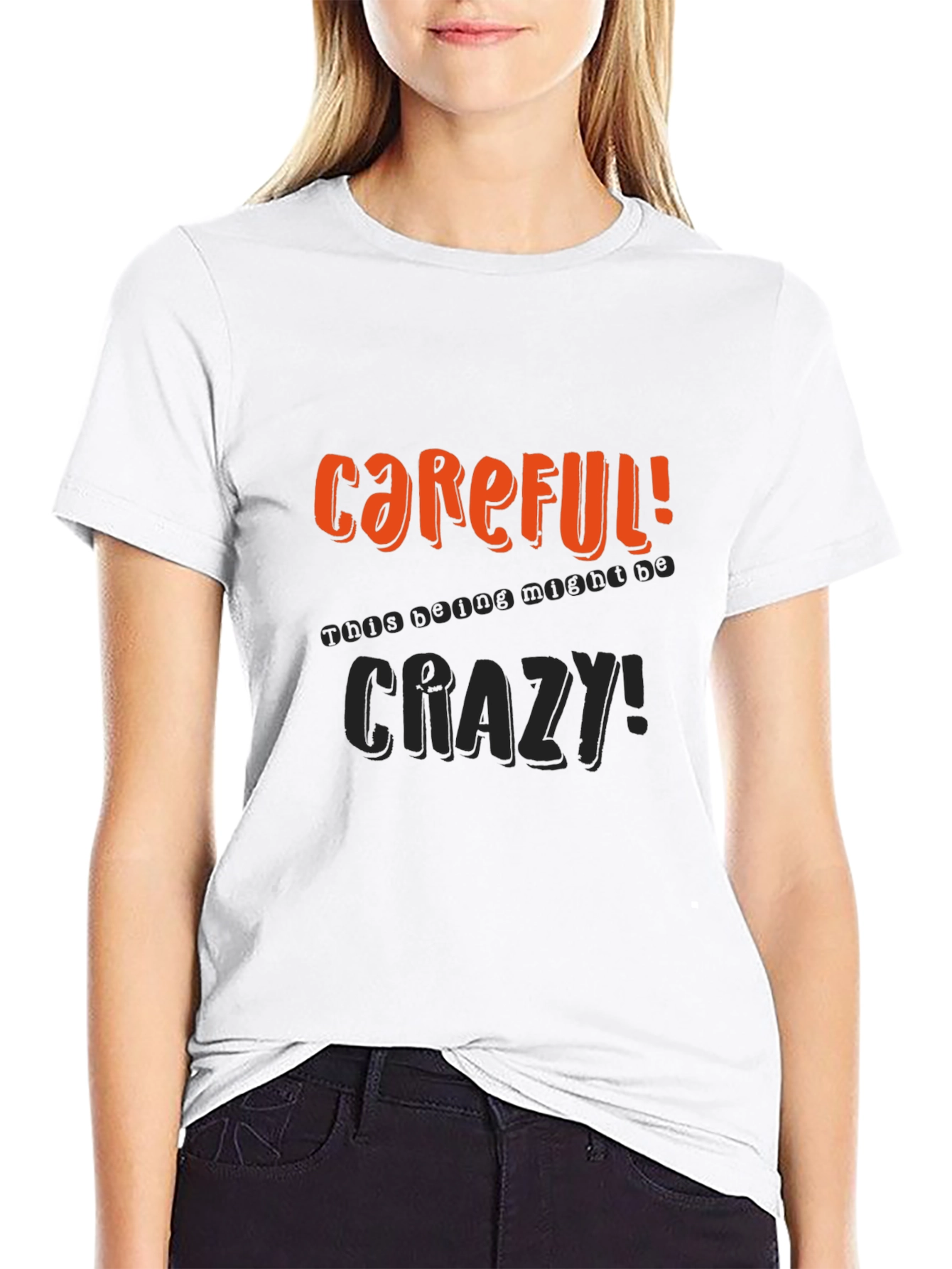 Careful Crazy Graphic Print Mens Black Tee