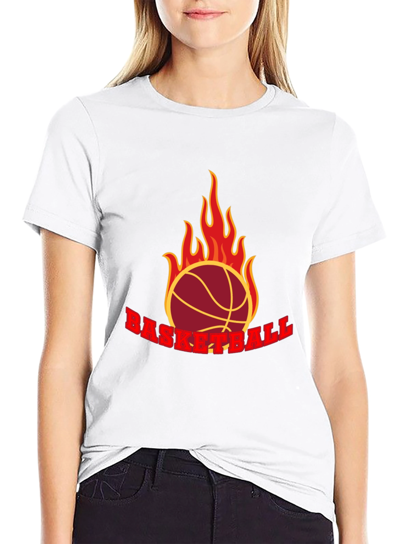 Flaming Basketball Graphic T-Shirt - Black