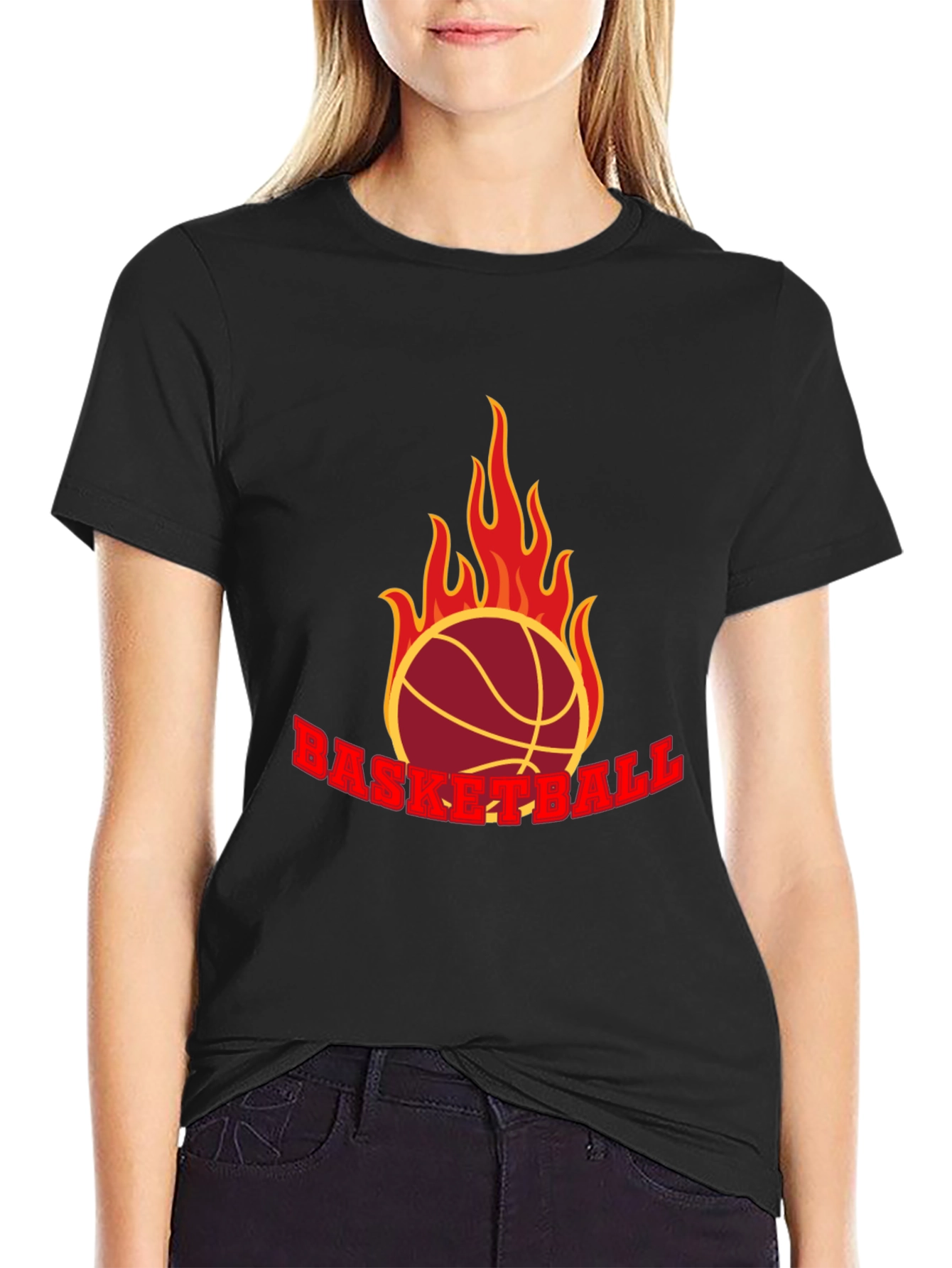 Flaming Basketball Graphic T-Shirt - Black