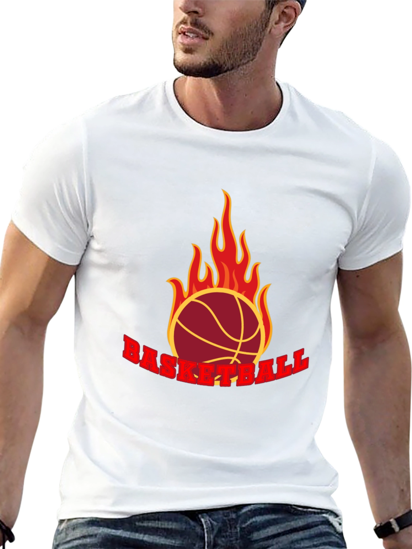 Flaming Basketball Graphic T-Shirt - Black