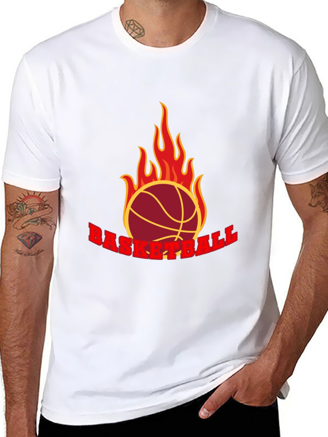 Flaming Basketball Graphic T-Shirt - Black