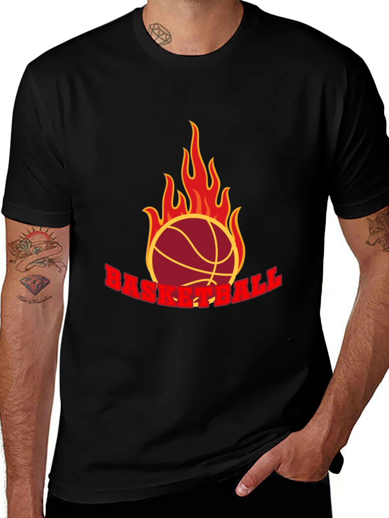 Flaming Basketball Graphic T-Shirt - Black