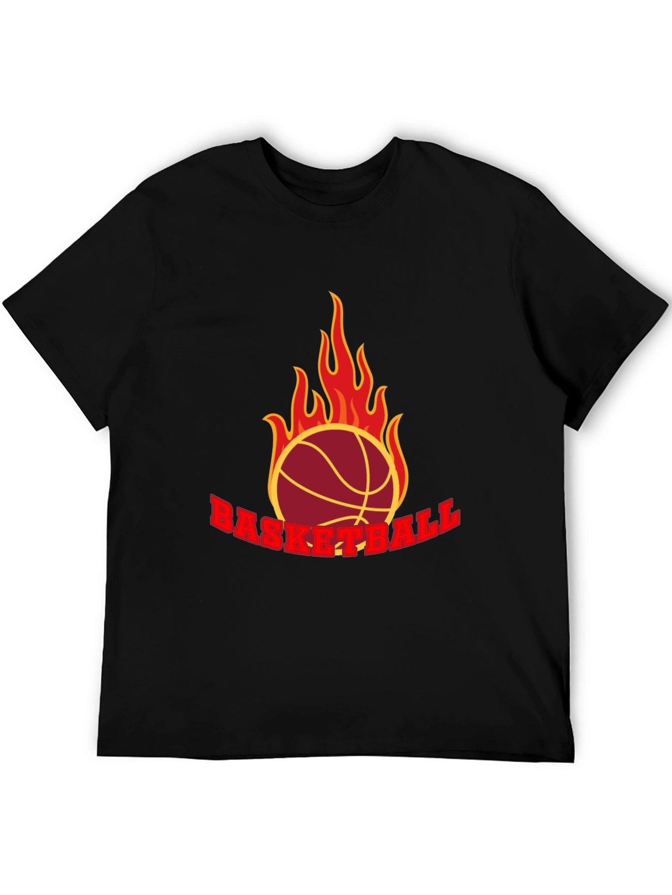 Flaming Basketball Graphic T-Shirt - Black