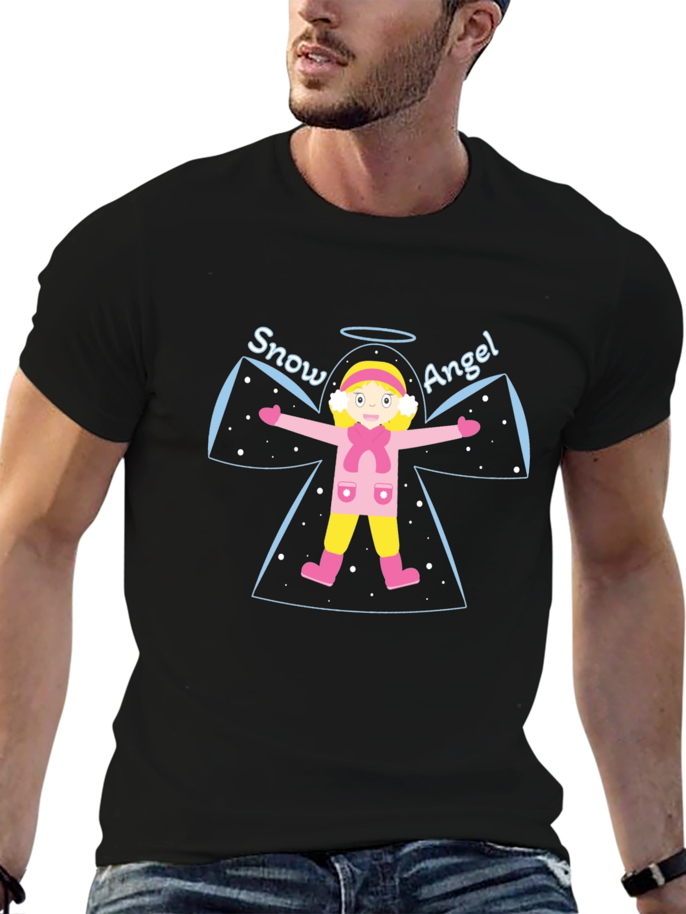 Snow Angel Graphic Tee - Black Cotton Blend