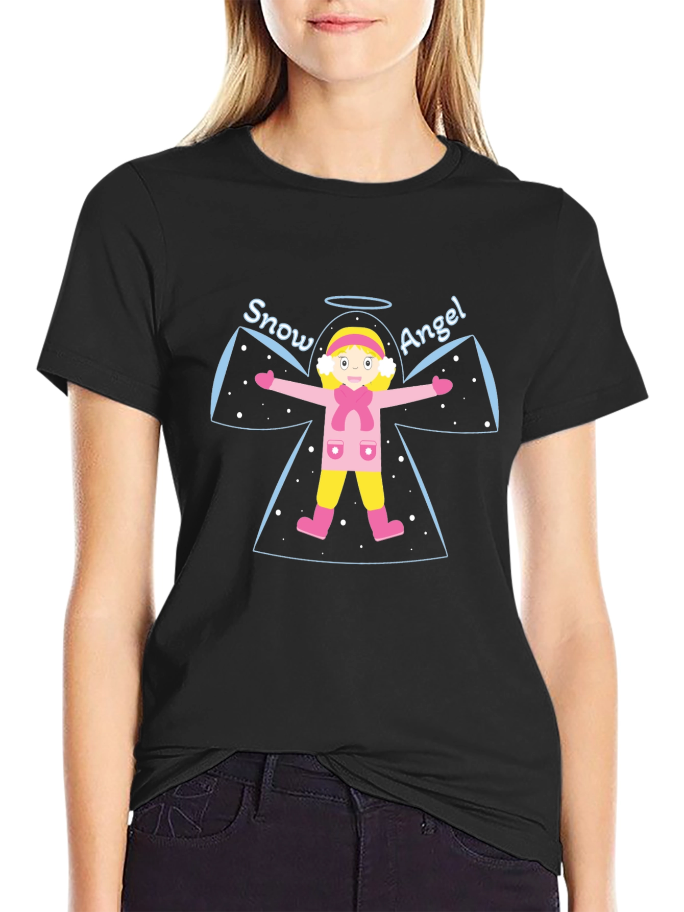 Snow Angel Graphic Tee - Black Cotton Blend
