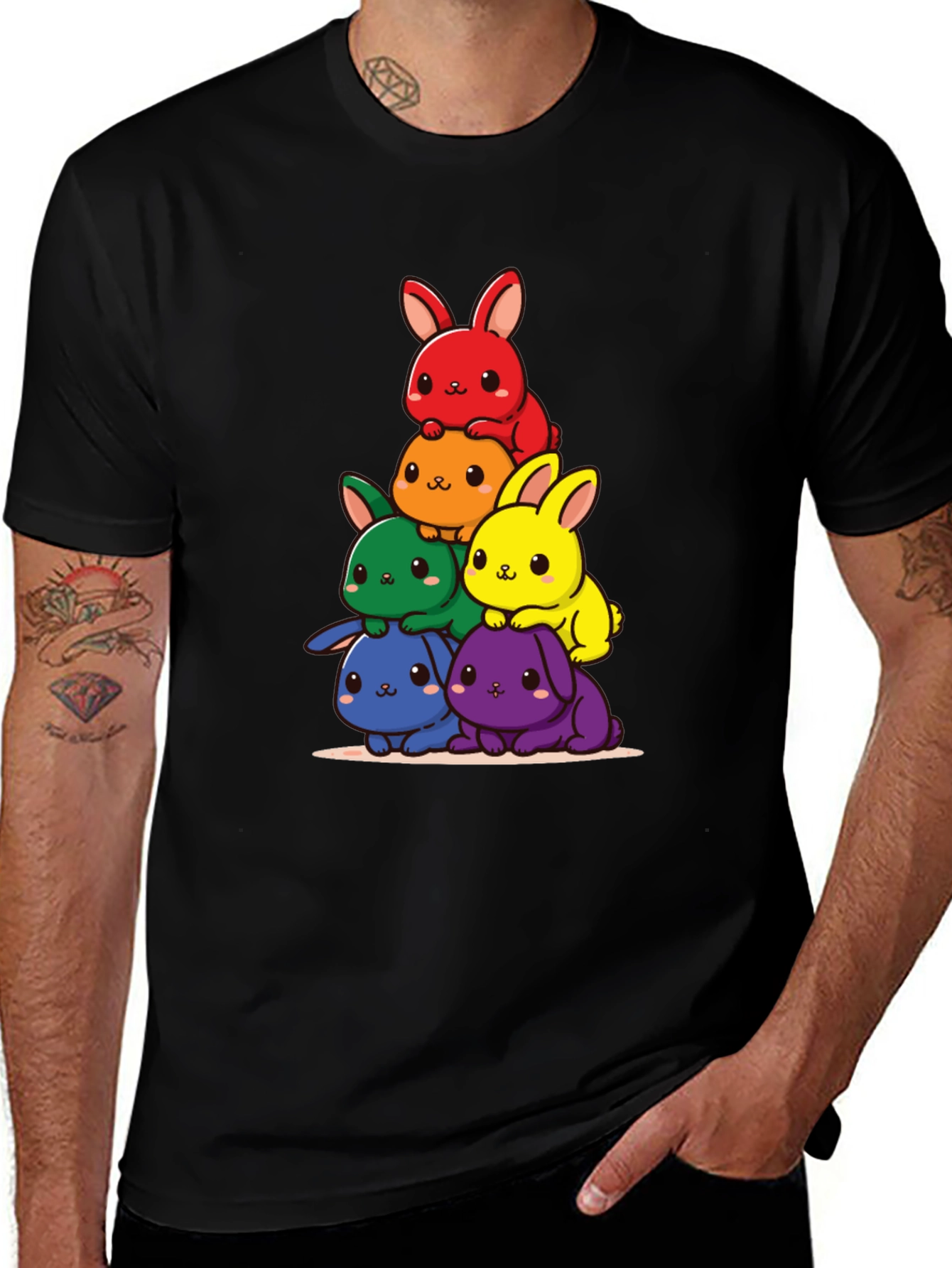 Rainbow Bunny Stack Graphic Tee