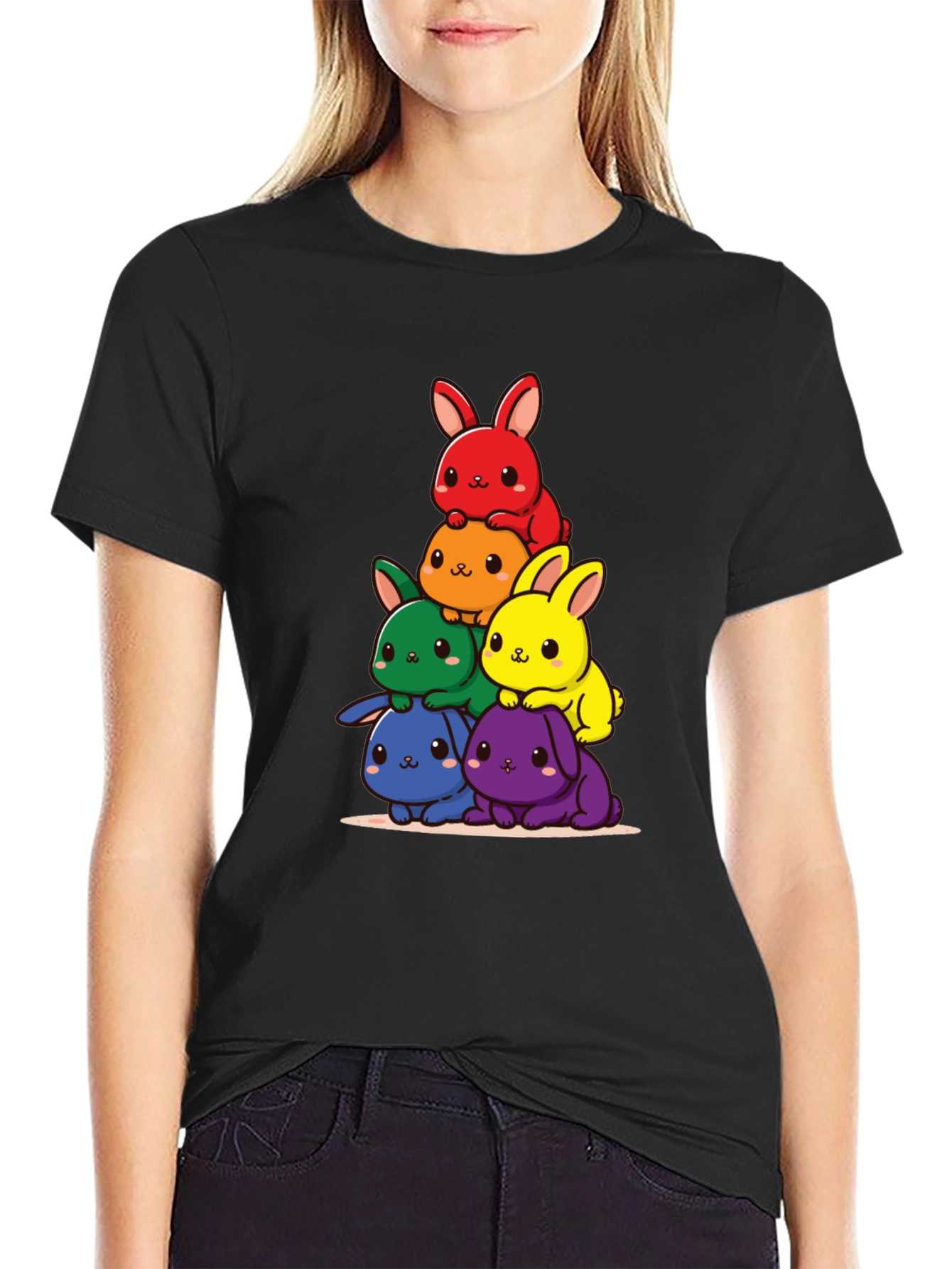 Rainbow Bunny Stack Graphic Tee